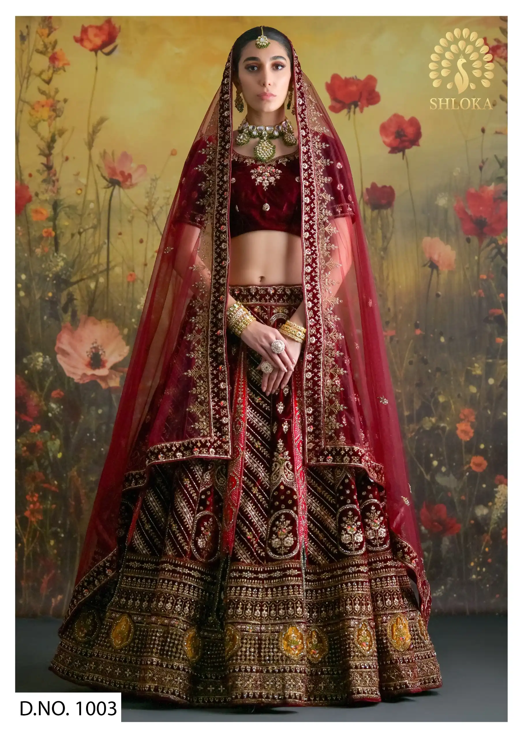 Shloka Designer -1003 Velvet Hand Embroidery Bridal Lehenga Collection