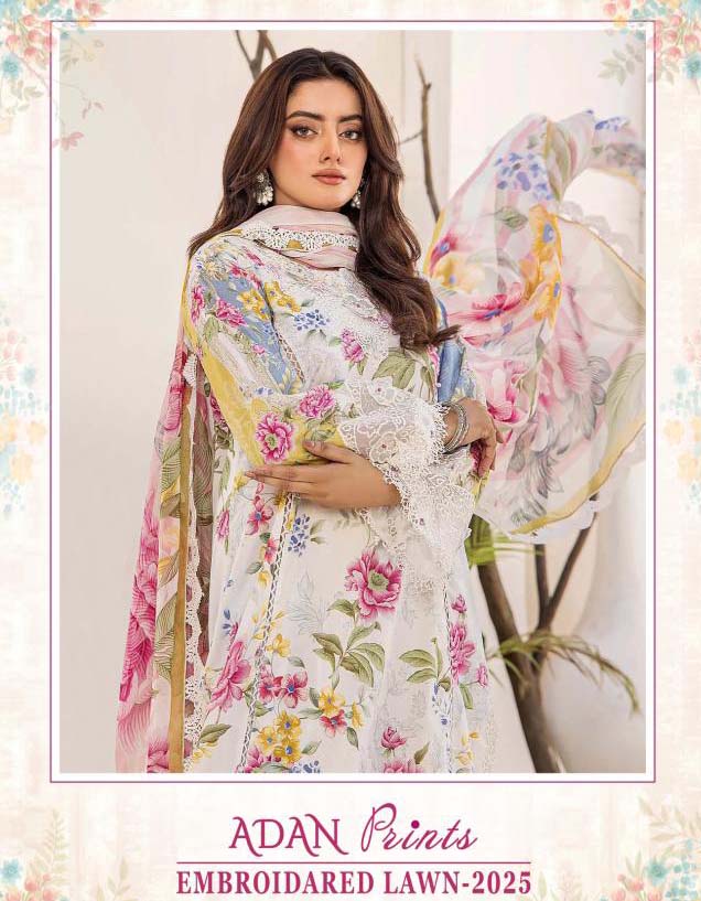 Shree Adan Prints Embroidered Lawn 2025 Cotton Dupatta Wholesale Pakistani Salwar Suit Catalog