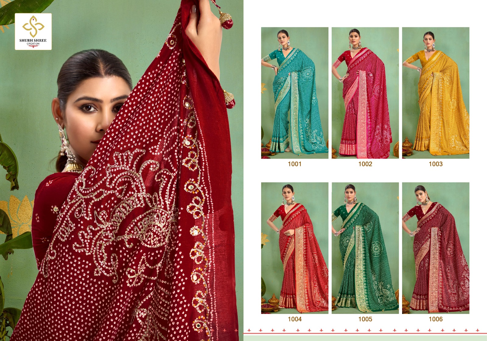Shubh Shree Tulsi Bandhej Velvet Tusser Silk Wholesale Fancy Saree Collection - Image 7