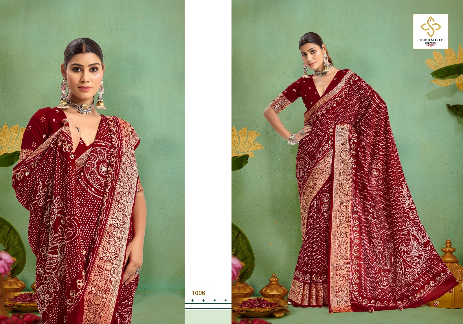 Shubh Shree Tulsi Bandhej Velvet Tusser Silk Wholesale Fancy Saree Collection - Image 5