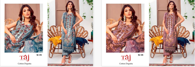 Taj 575 And 576 Chiffon Dupatta Wholesale Pakistani Salwar Suits Catalog - Image 3