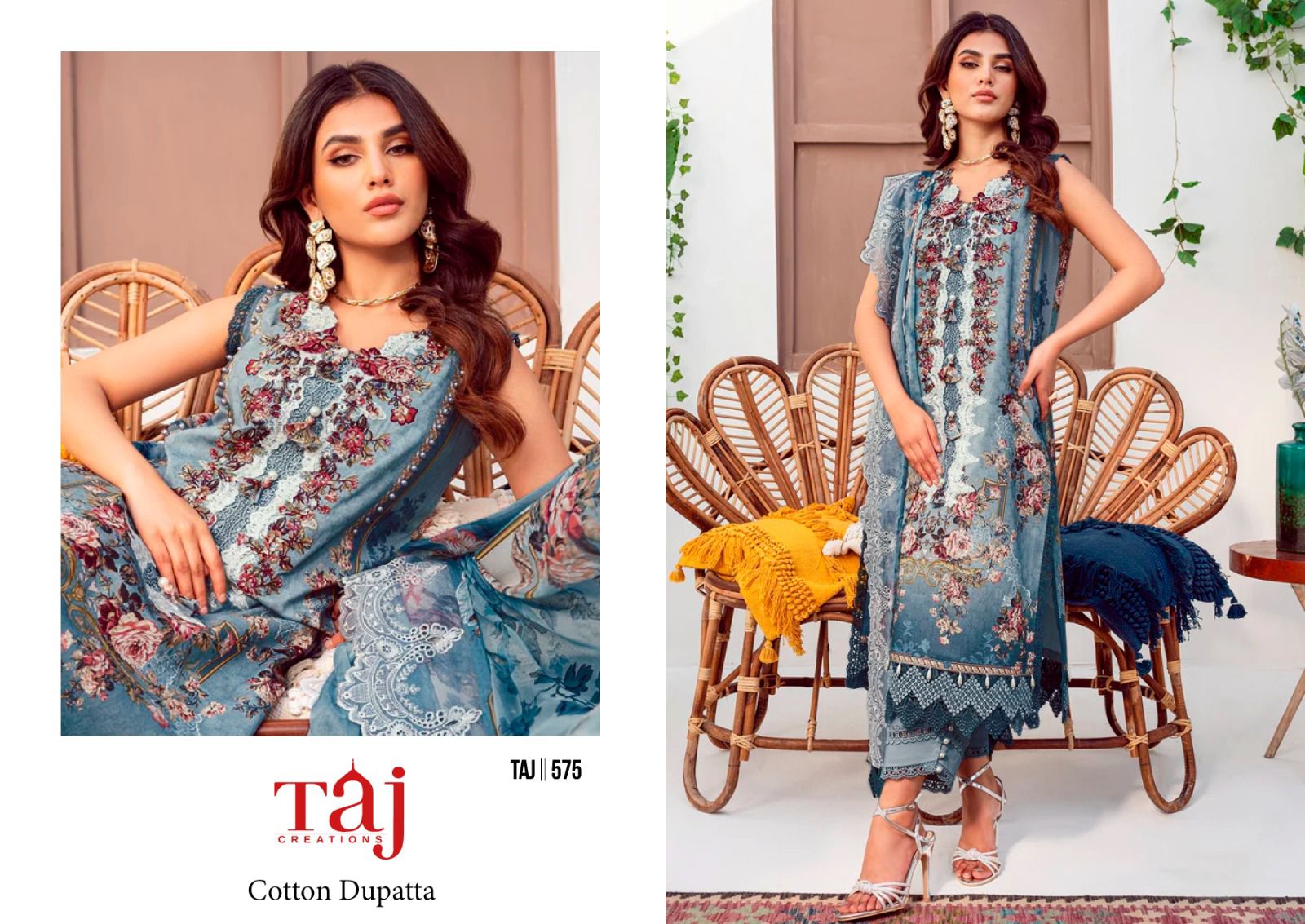 Taj 575 And 576 Chiffon Dupatta Wholesale Pakistani Salwar Suits Catalog - Image 4