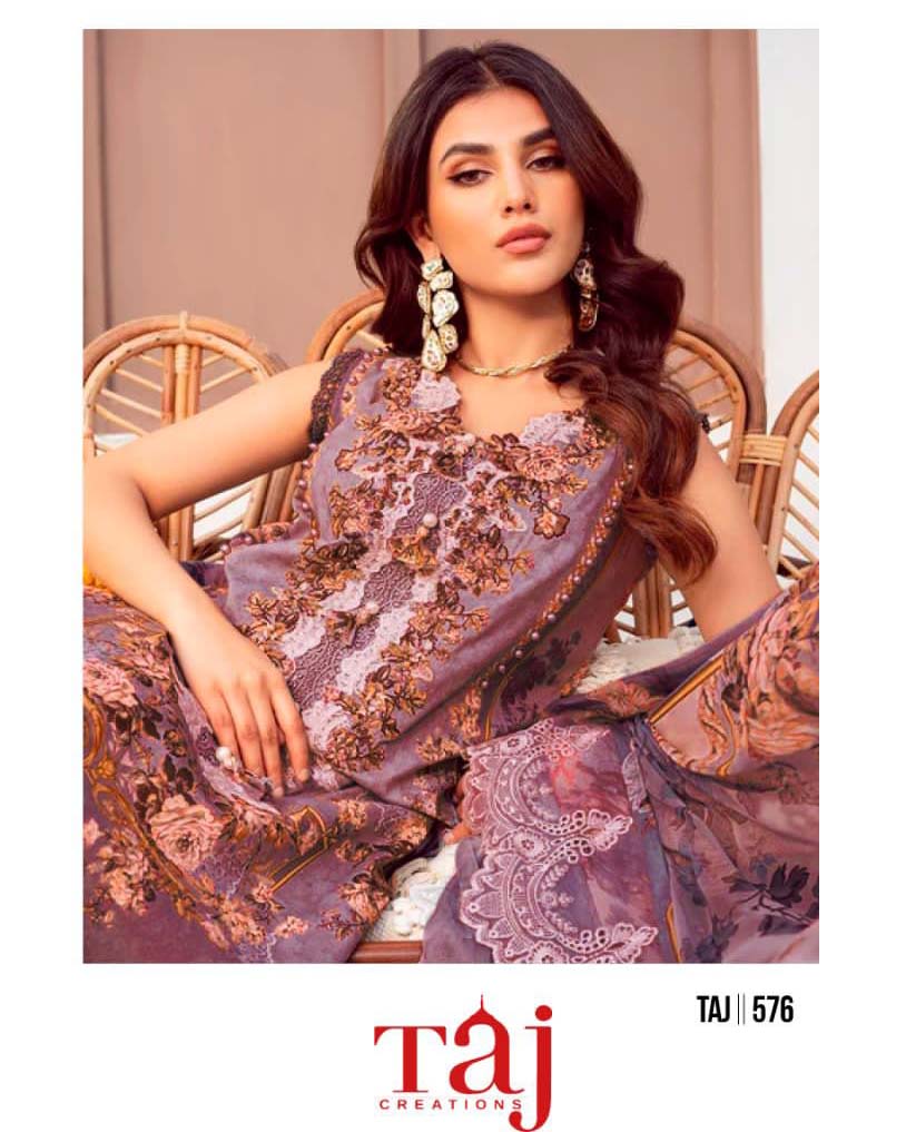 Taj 575 And 576 Chiffon Dupatta Wholesale Pakistani Salwar Suits Catalog