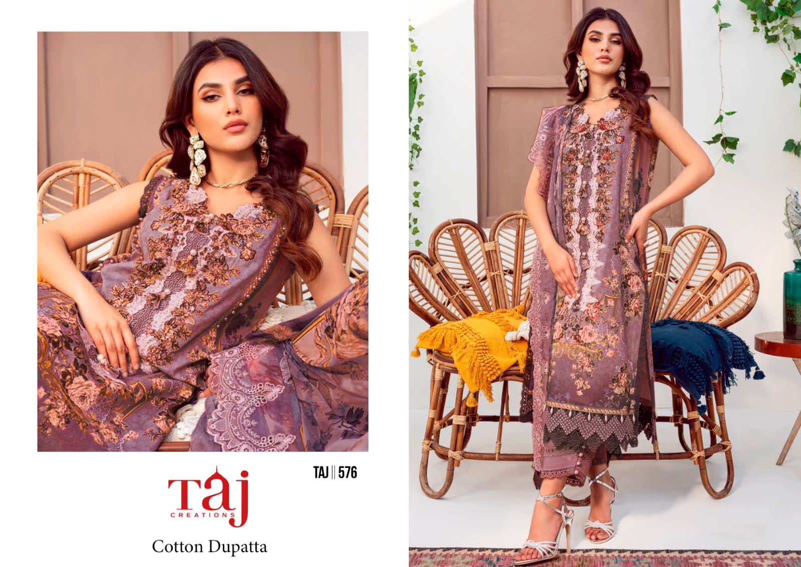 Taj 575 And 576 Chiffon Dupatta Wholesale Pakistani Salwar Suits Catalog - Image 5