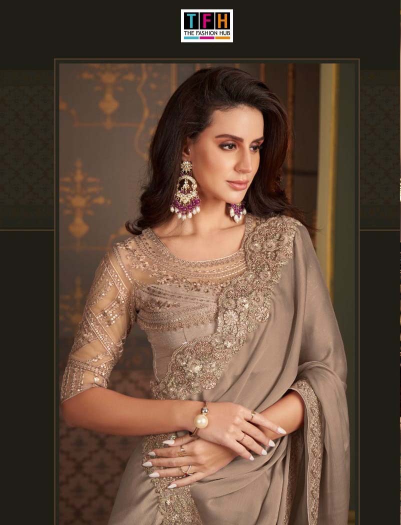 Tfh Sw-1214 B Sartin Silk Wholesale Designer Saree Collection