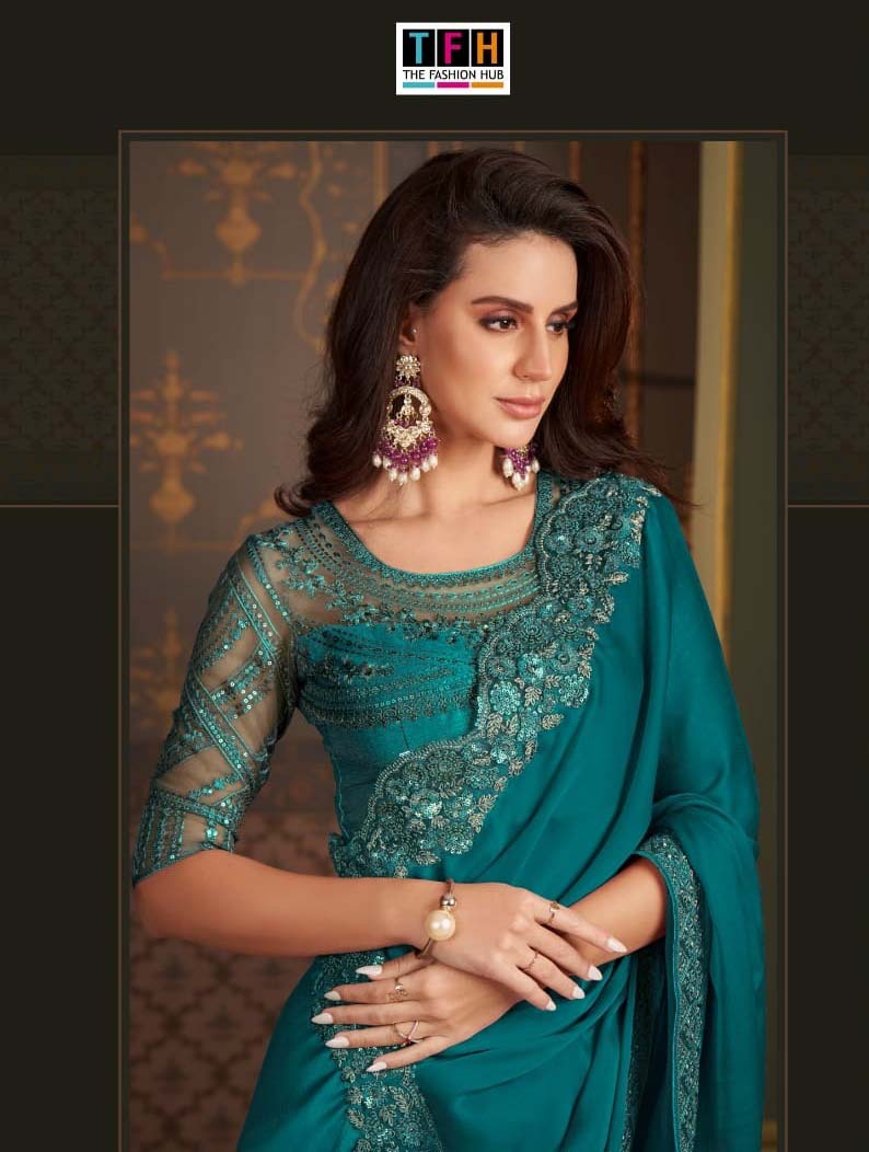 Tfh Sw-1214 Sartin Silk Wholesale Designer Saree Collection