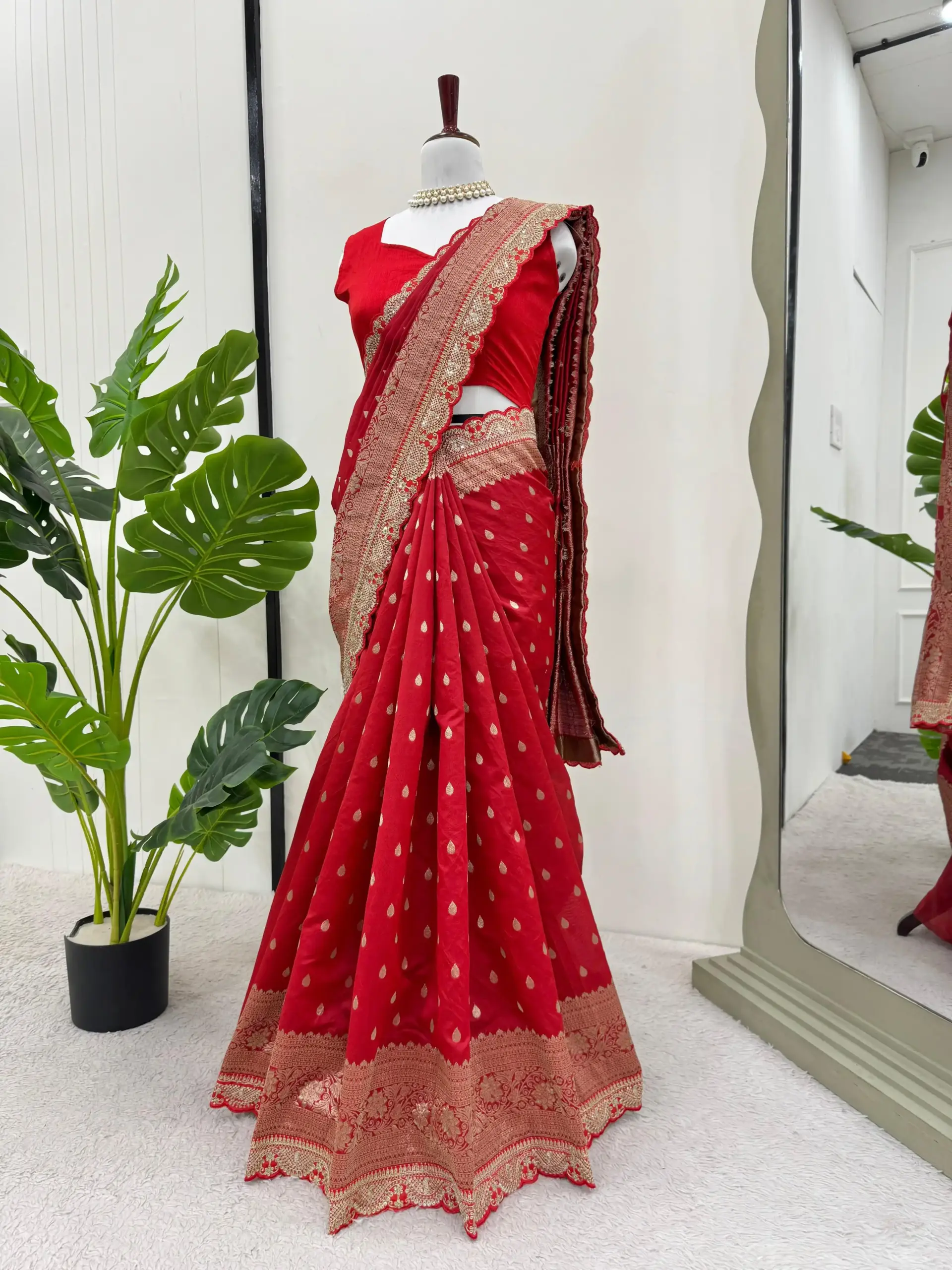 Traditional Red Coding & Sequence Lacework Kota Silk Saree Collection