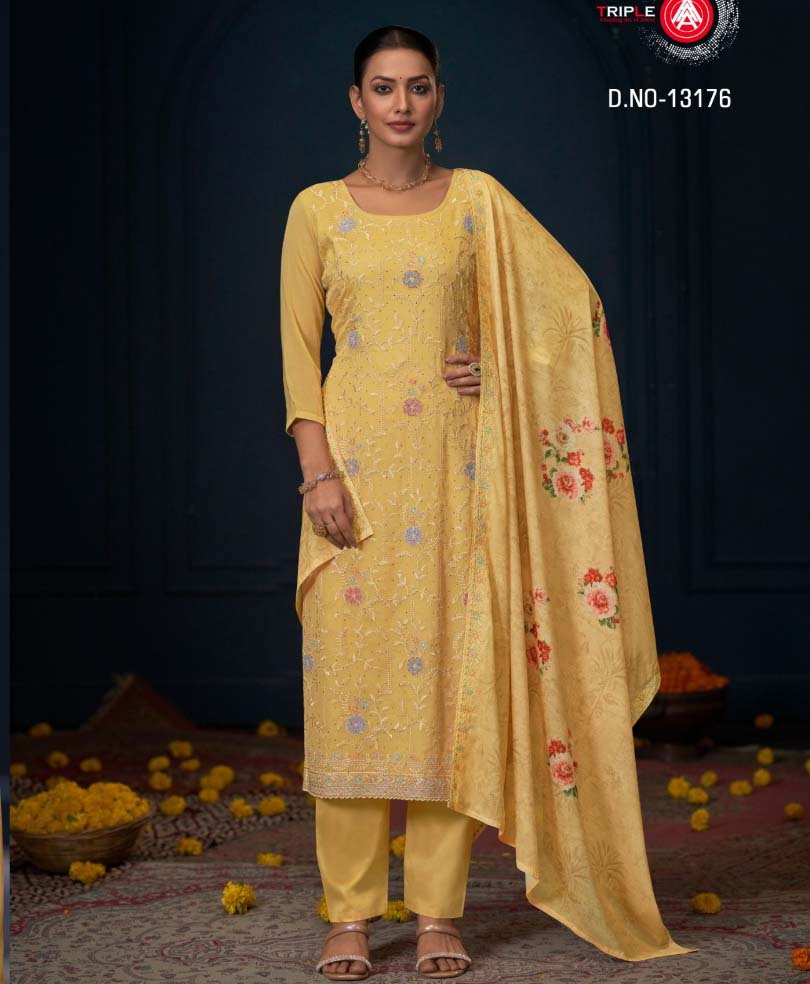 Triple Aaa Sky Georgette Wholesale Designer Dress Material Collection