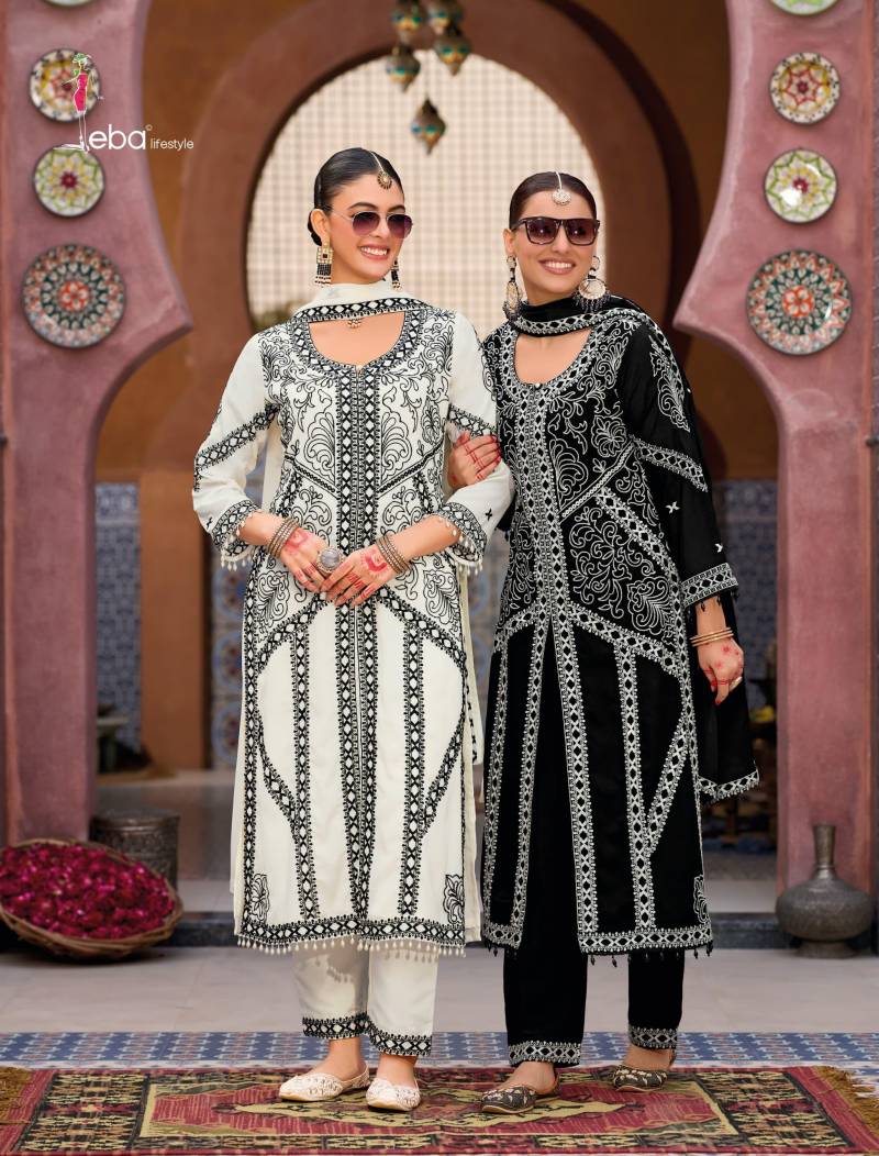 Eba Kase Black And White Chinon With Embroidered Wholesale Readymade Salwar Kameez Collection