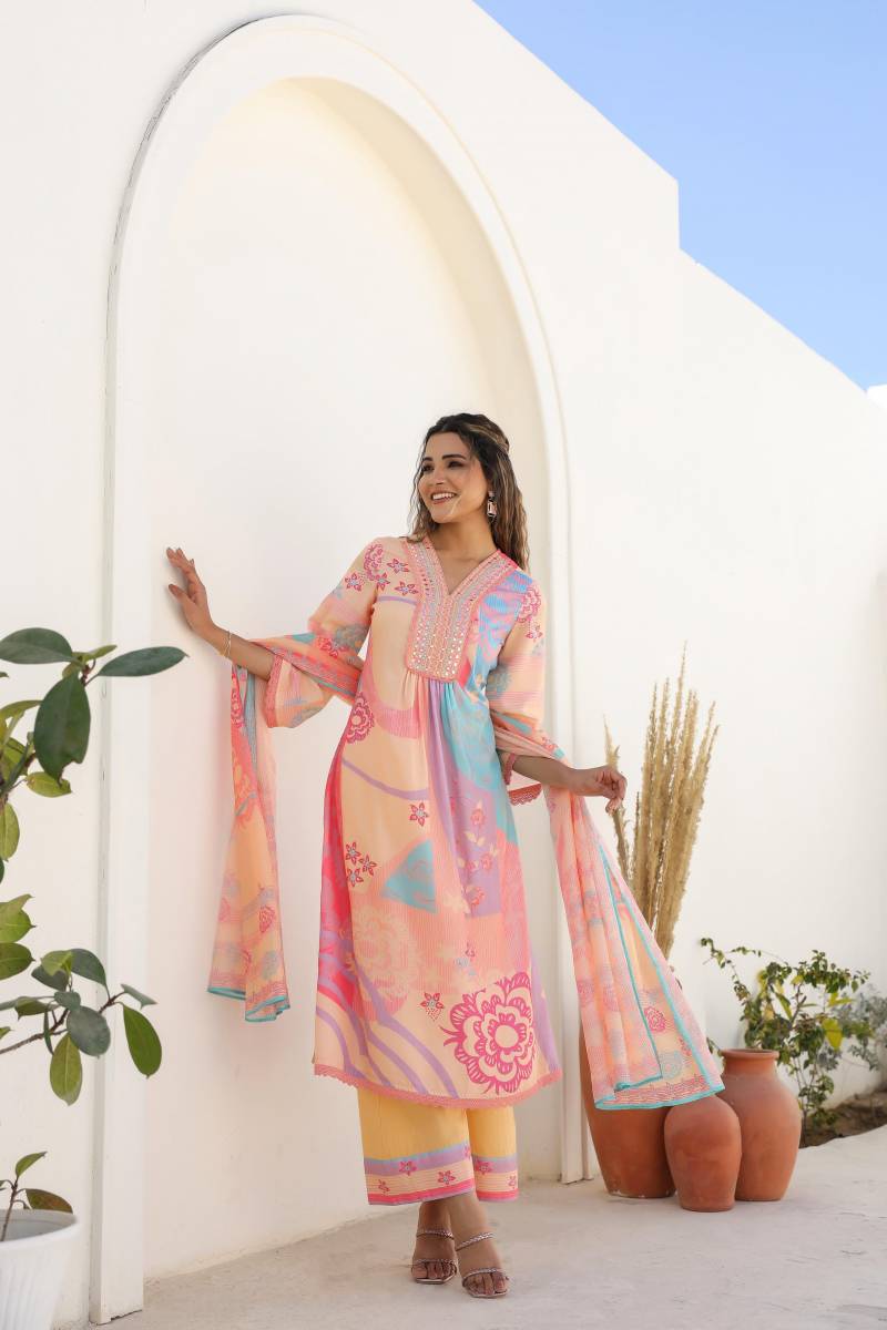 Tanyaa P 120 Beautiful Cotton Kurti Bottom With Dupatta Size Set - Image 4