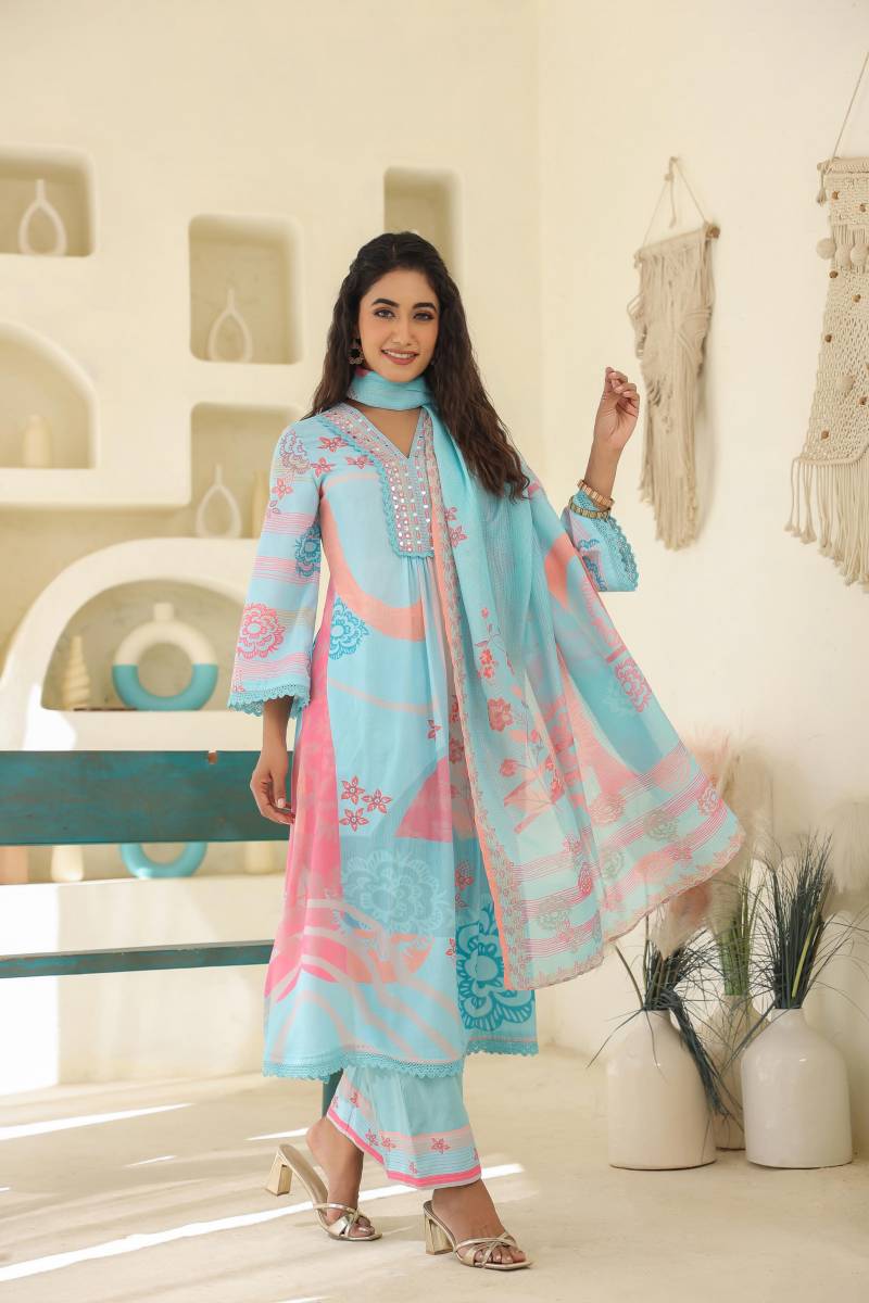 Tanyaa P 120 Beautiful Cotton Kurti Bottom With Dupatta Size Set