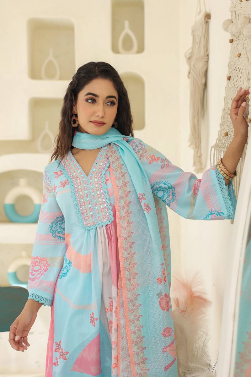 Tanyaa P 120 Beautiful Cotton Kurti Bottom With Dupatta Size Set - Image 3