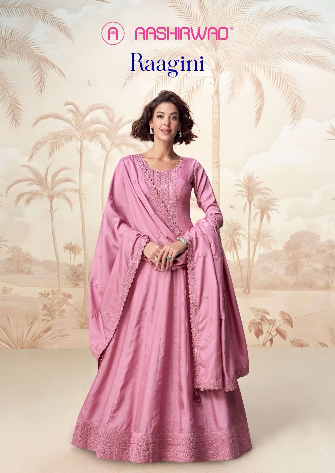 Aashirwad Creation Raagini Premium Silk Suit Designer Anarkali Gown With Dupattta Wholesale - Image 5
