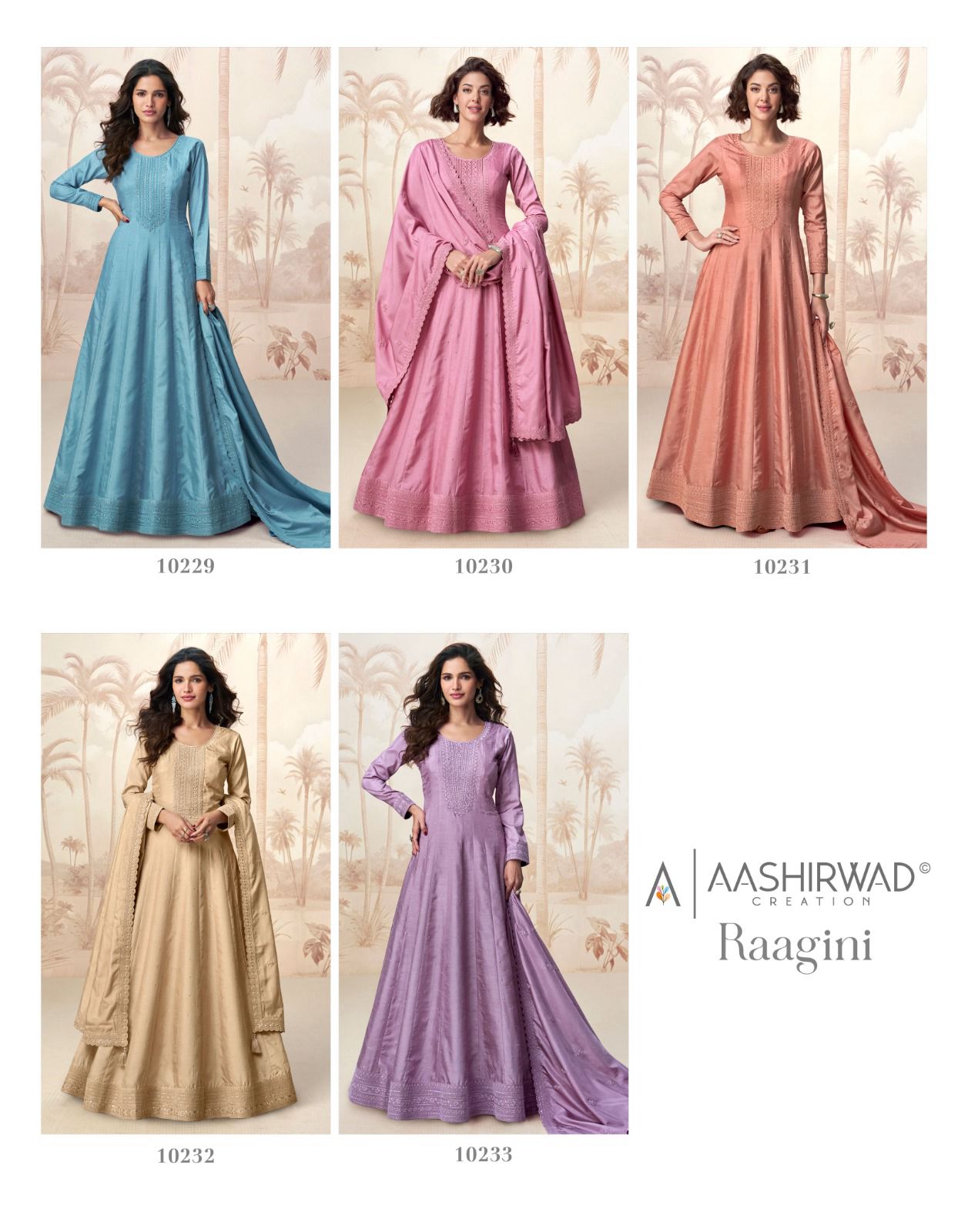 Aashirwad Creation Raagini Premium Silk Suit Designer Anarkali Gown With Dupattta Wholesale