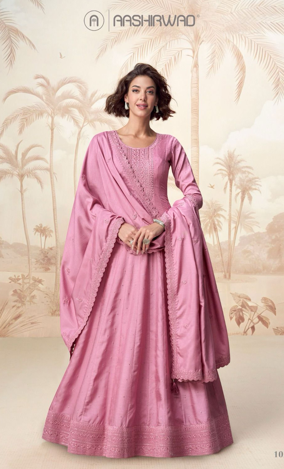 Aashirwad Creation Raagini Premium Silk Suit Designer Anarkali Gown With Dupattta Wholesale