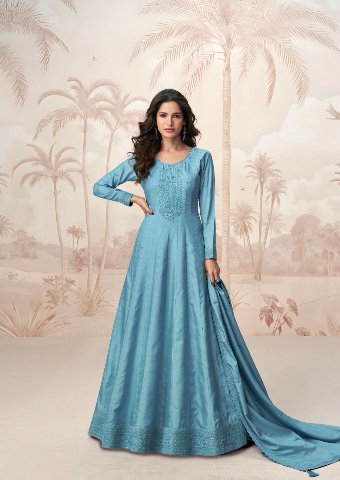 Aashirwad Creation Raagini Premium Silk Suit Designer Anarkali Gown With Dupattta Wholesale - Image 3