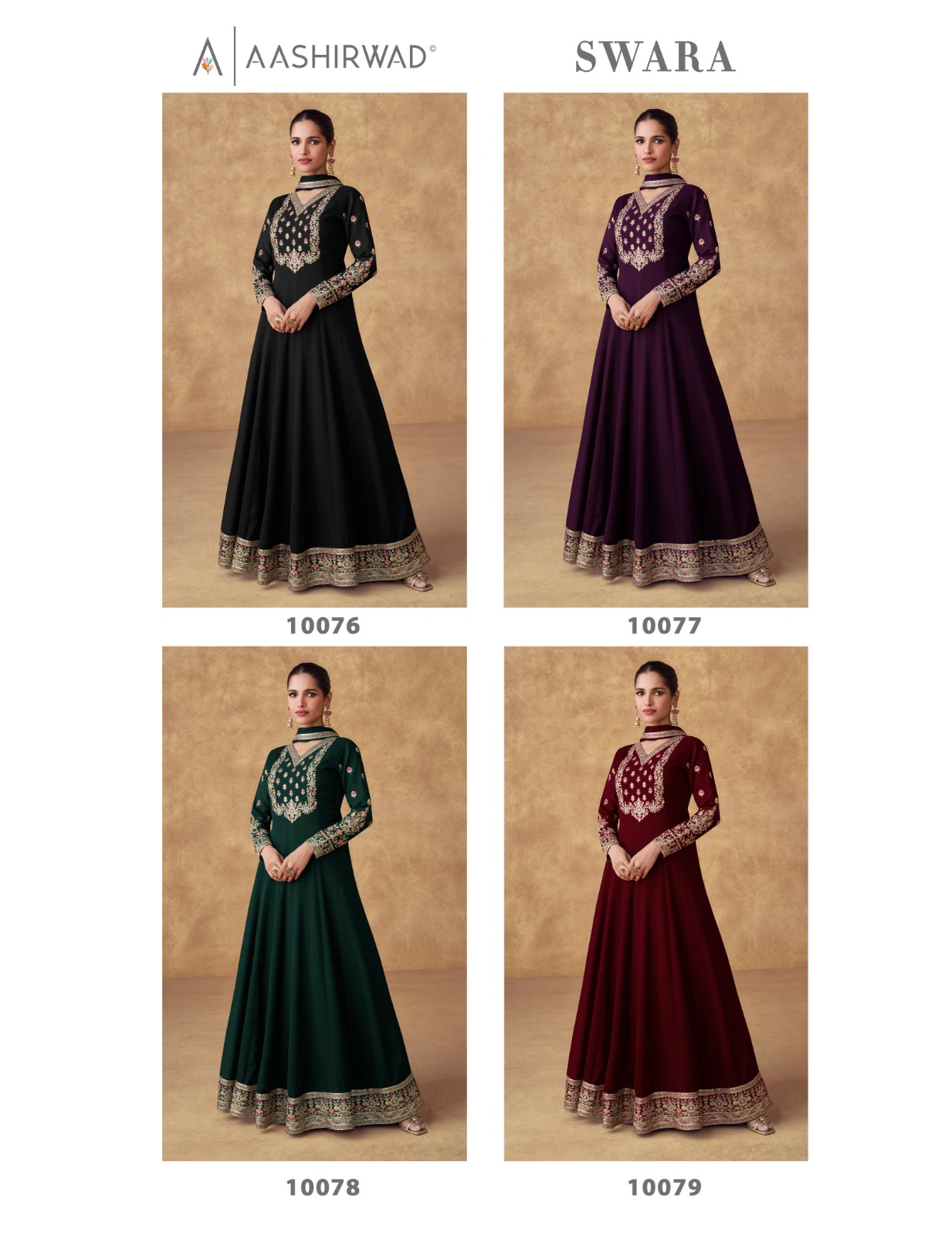 Aashirwad Creation Swara Chinon Silk Gown Wholesale Catalog