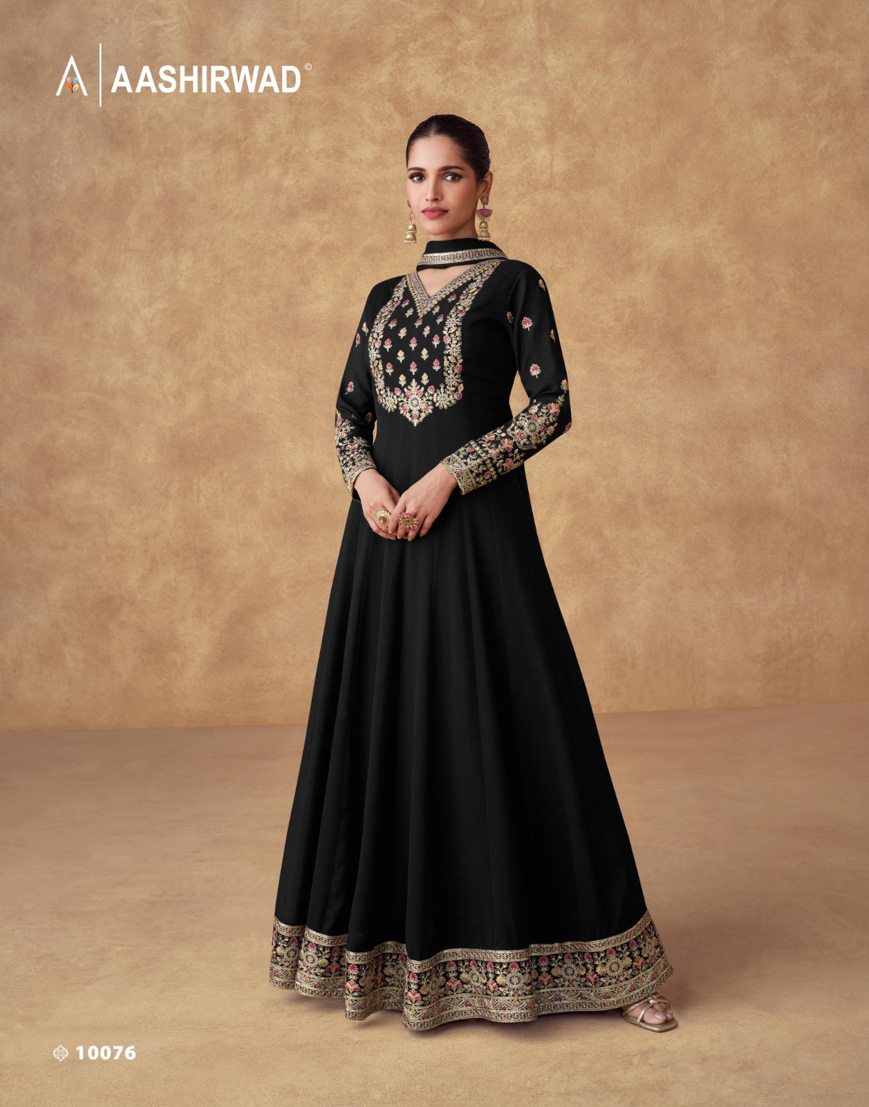 Aashirwad Creation Swara Premium Chinon Silk Gown With Dupatta Wholesale Catalog - Image 2