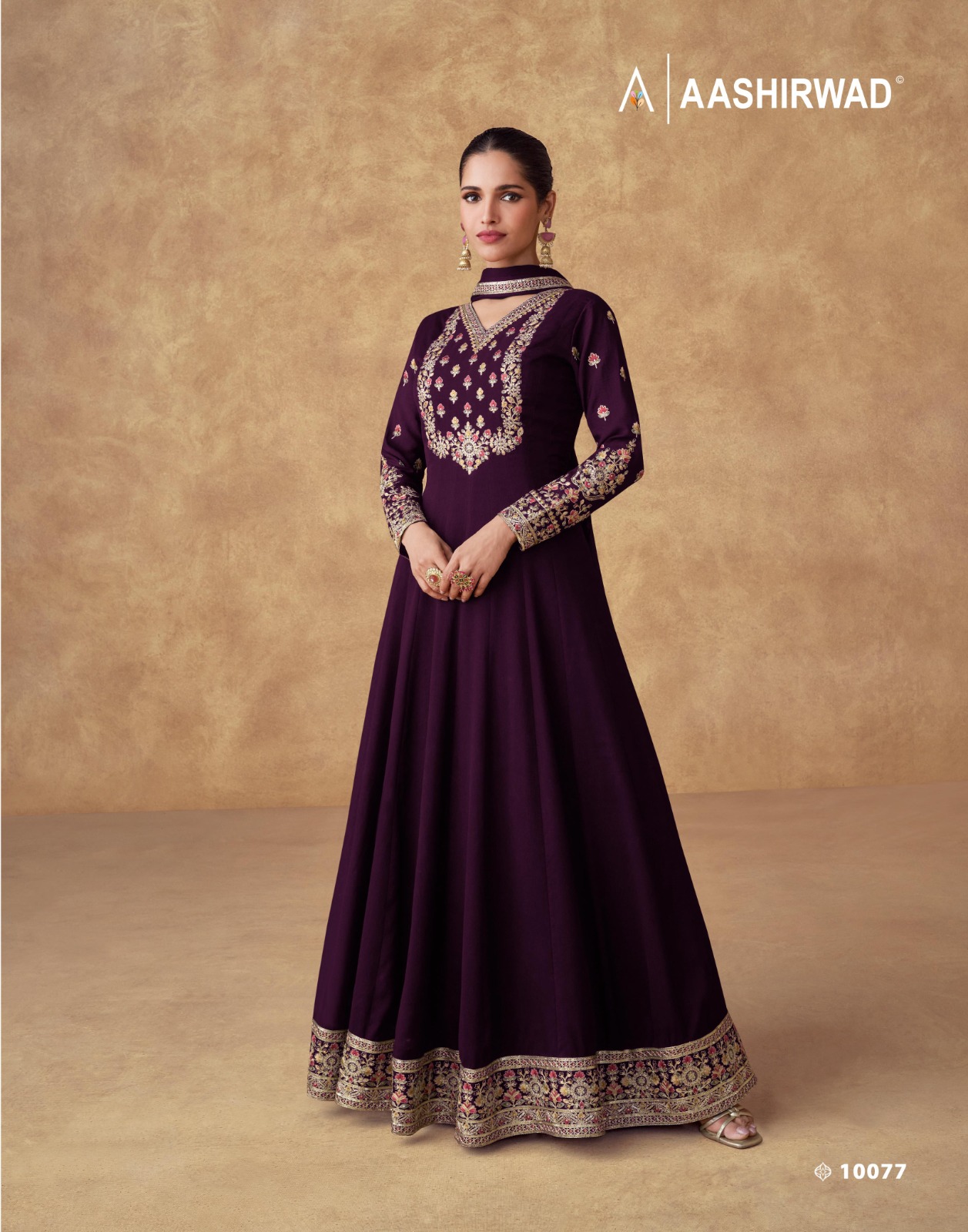 Aashirwad Creation Swara Premium Chinon Silk Gown With Dupatta Wholesale Catalog - Image 3