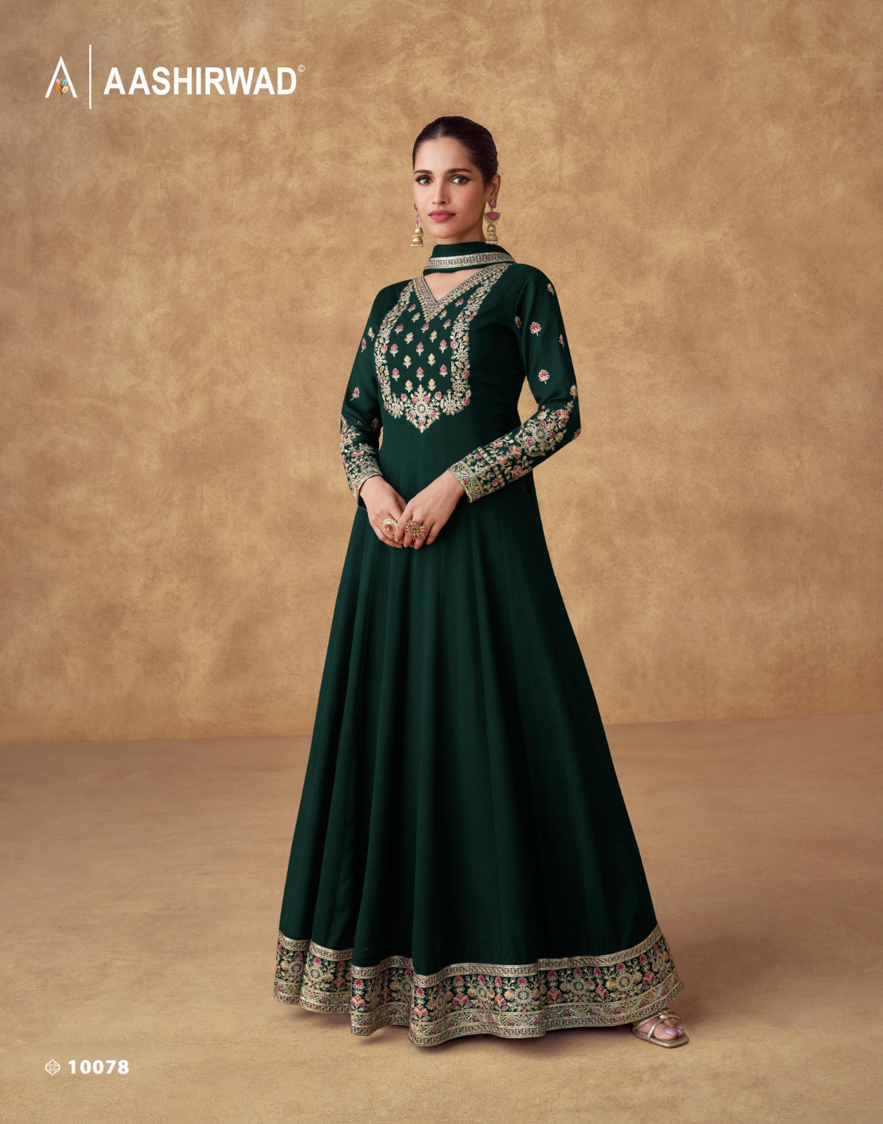 Aashirwad Creation Swara Premium Chinon Silk Gown With Dupatta Wholesale Catalog - Image 4