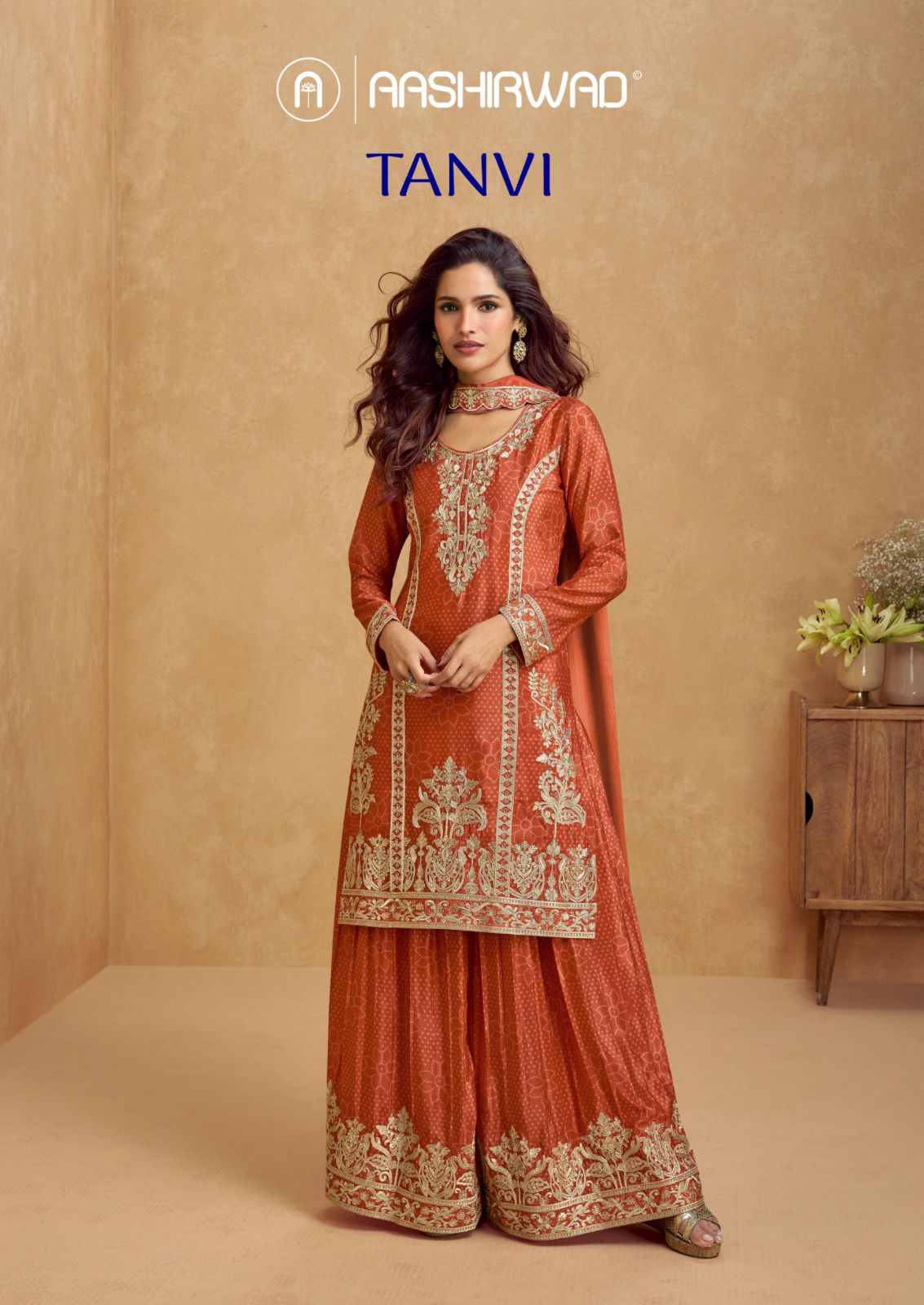 Aashirwad Creation Tanvi Premium Chinon Silk Palazzo Salwar Suit Collection