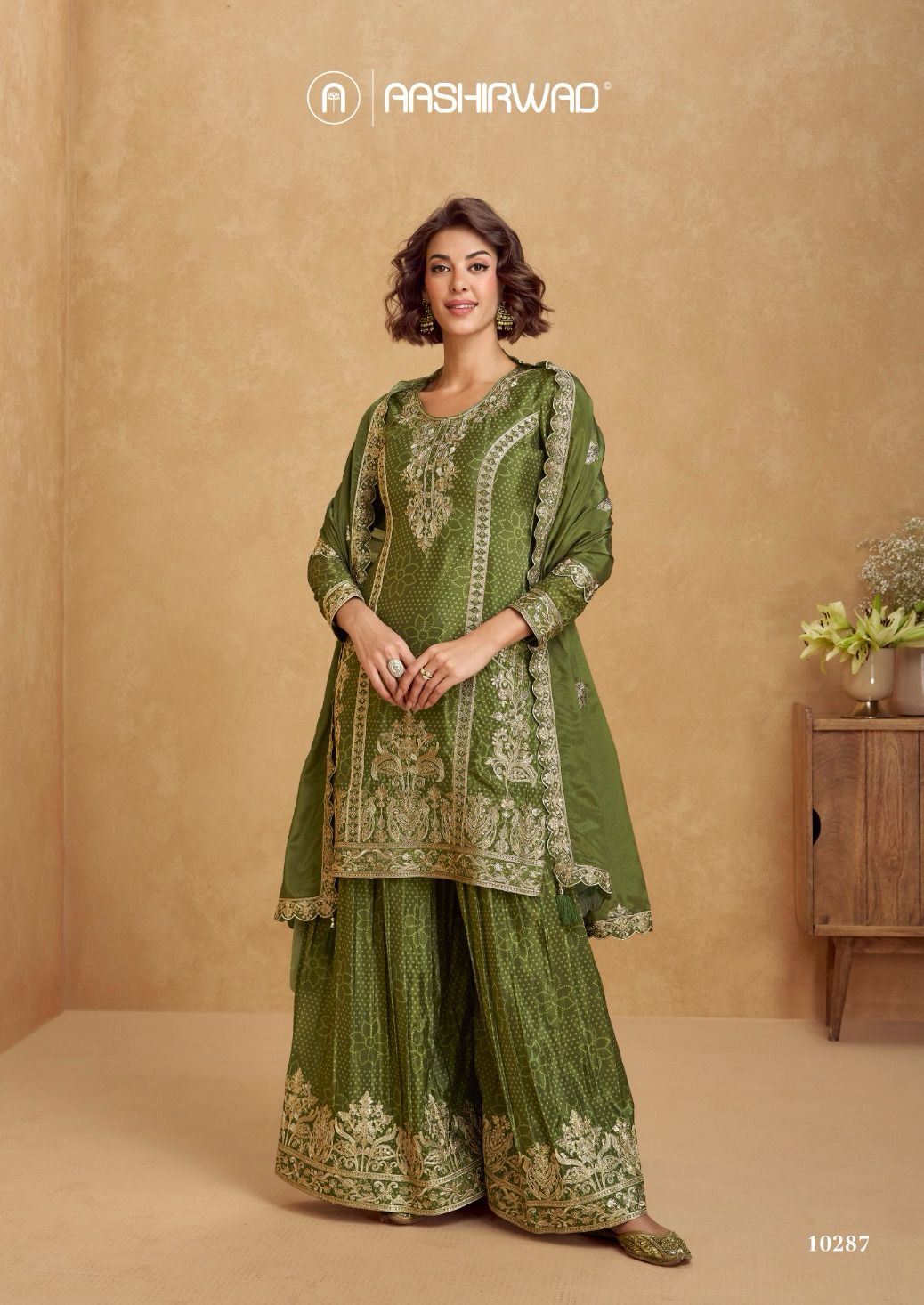 Aashirwad Creation Tanvi Premium Chinon Silk Palazzo Salwar Suit Collection - Image 2