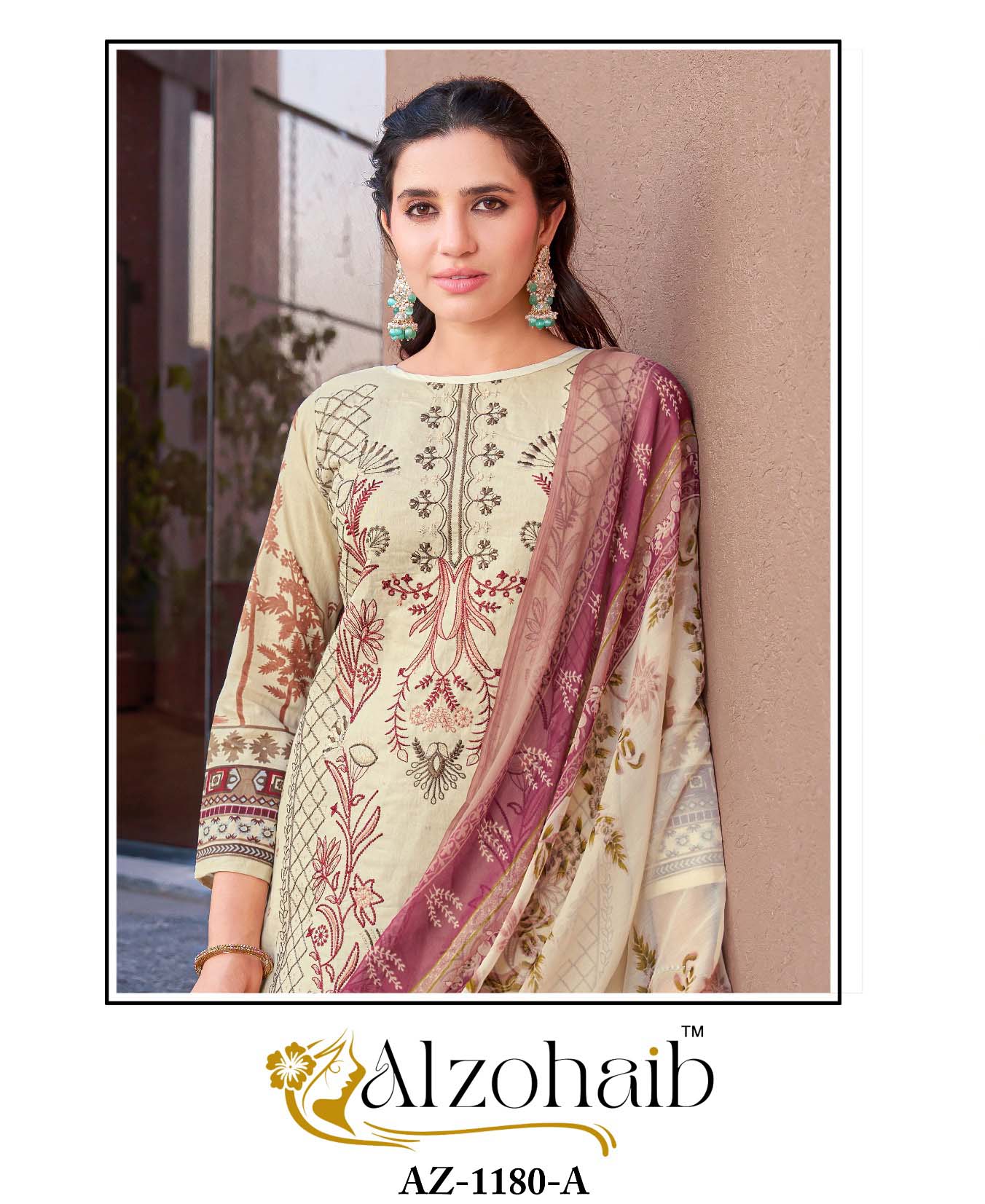 Alzohaib Az 1180 A And B Chiffon Dupatta Wholesale Pakistani Suits Collection