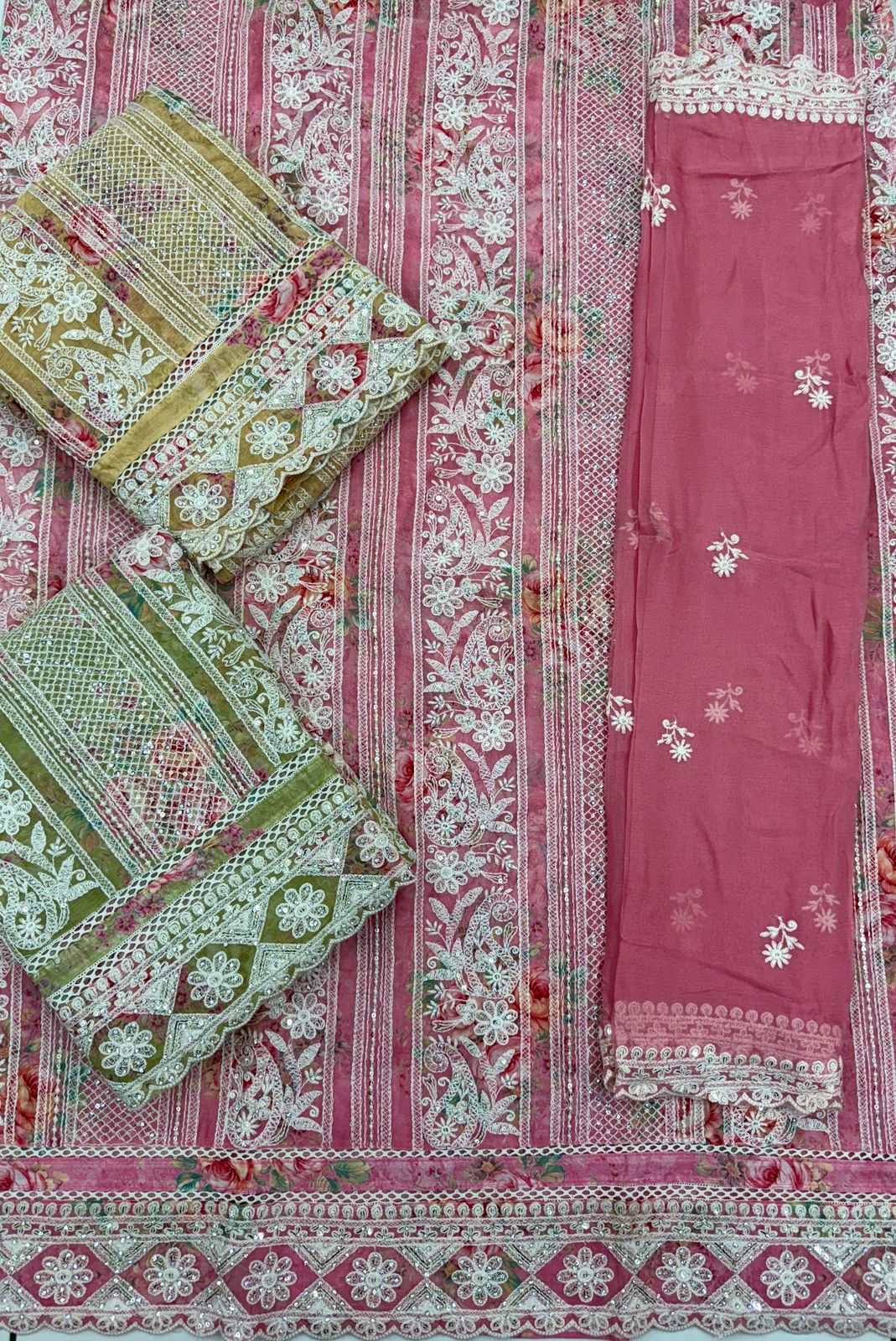 Anaya Pure Chiffon Digital Print with Lakhnavi & Jarkan Work Dress Material Catalog