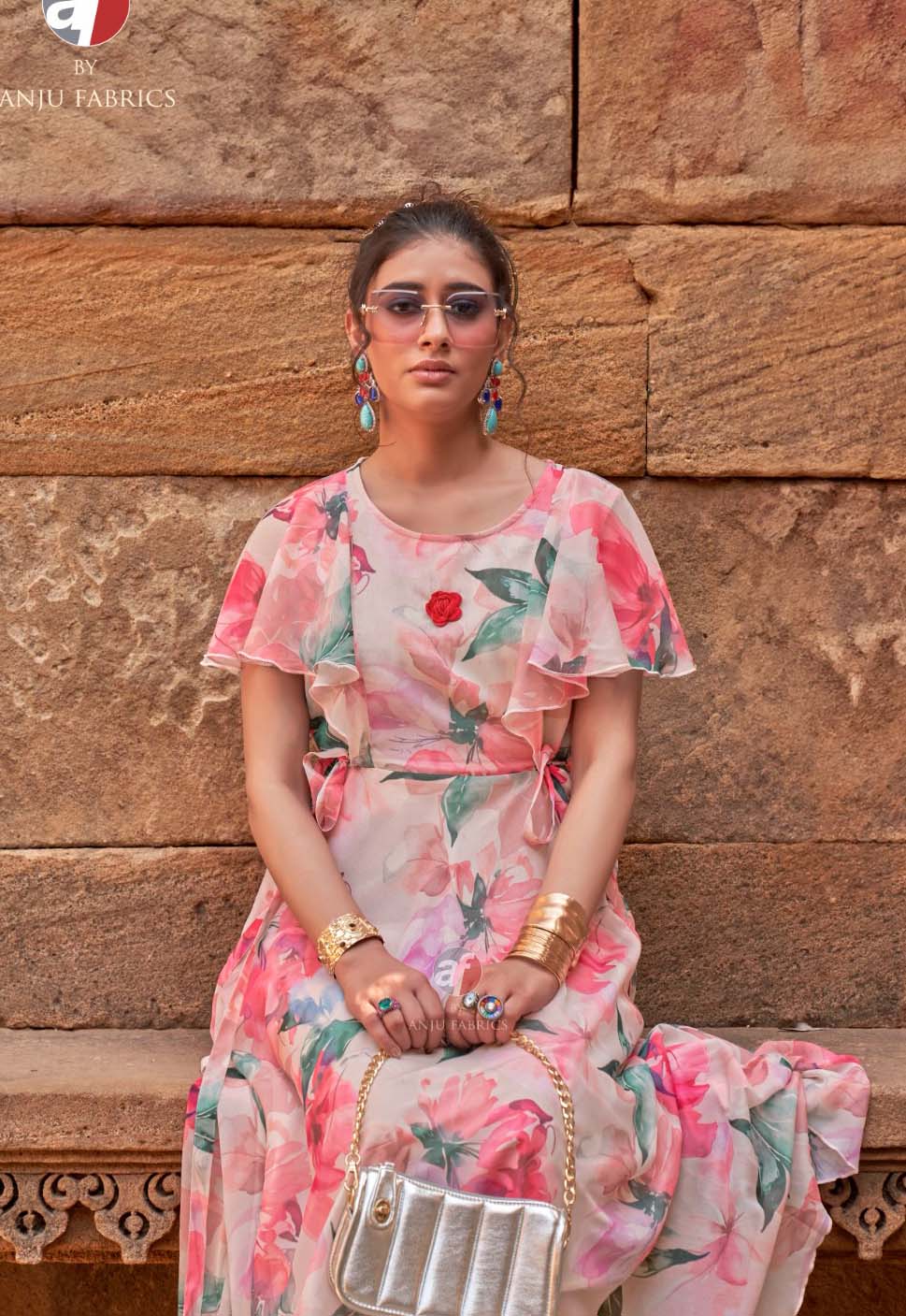 Anju Fabric Coral Charm Vol 5 Premium Chiffon Floral One-Piece Collection