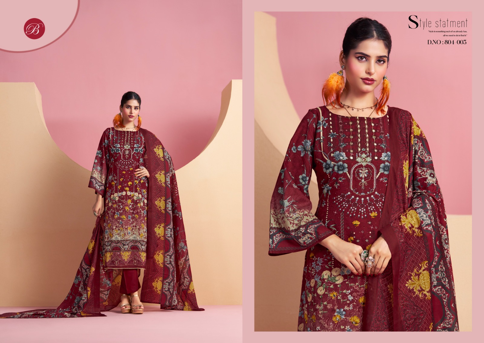 Belliza Ruksana Cotton Printed With Handwork Wholesale Dress Material Collection - Image 2