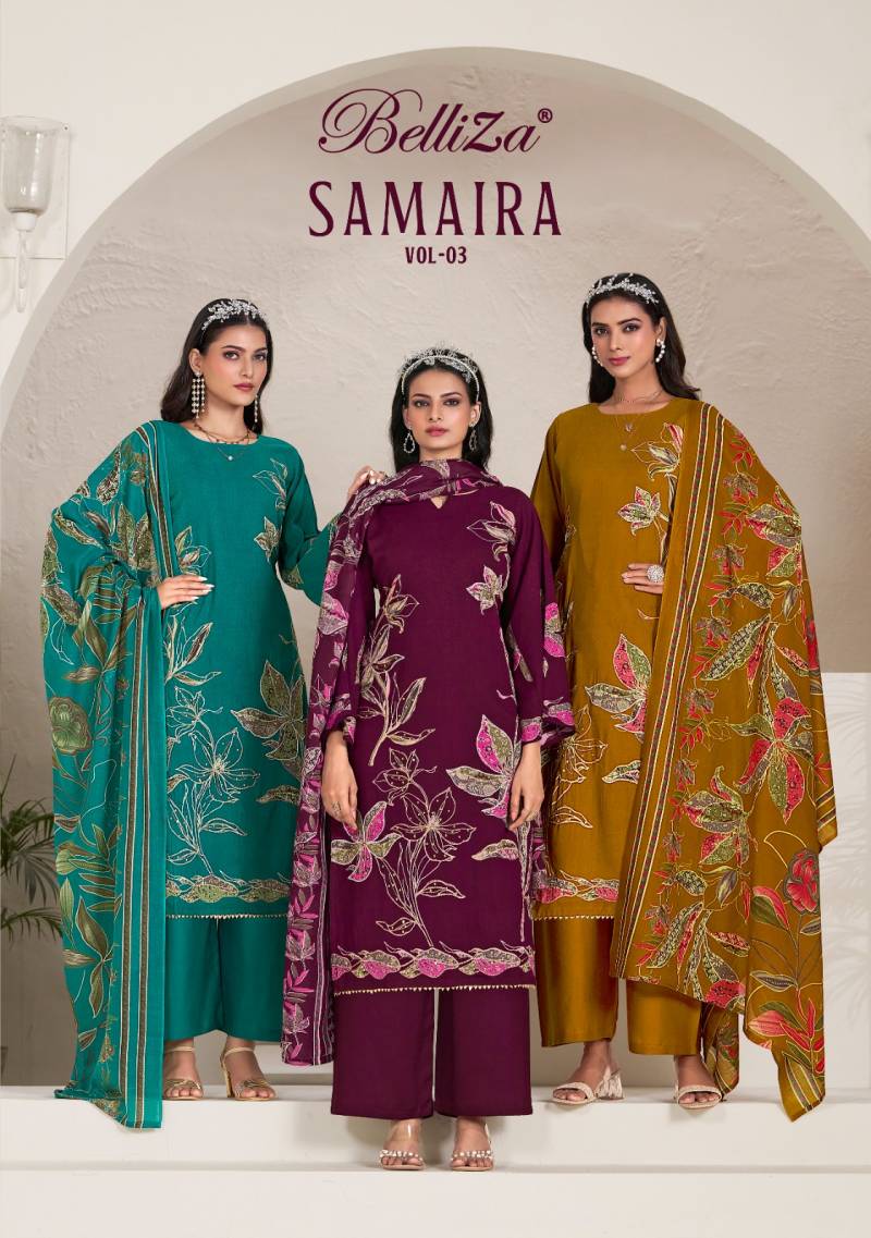 Belliza Samaira Vol 3 Digital Printed Handwork Wholesale Dress Material Collection