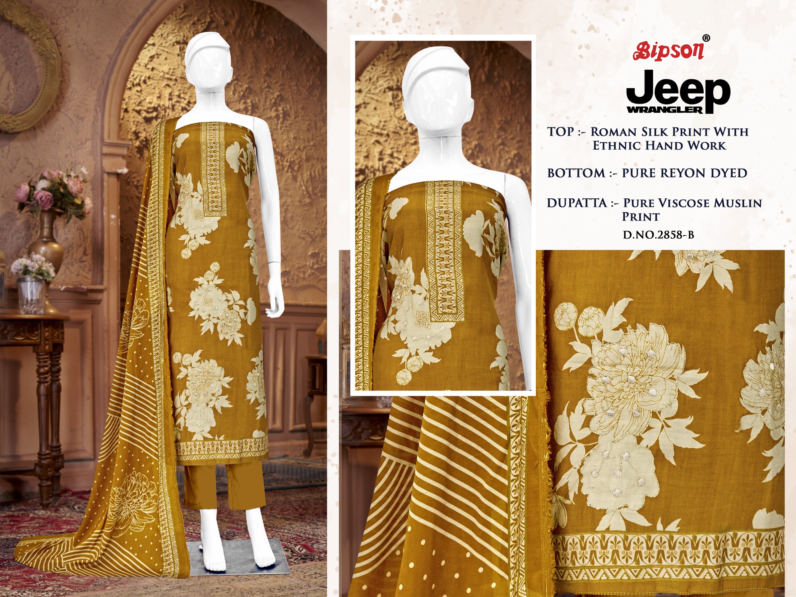 Bipson Jeep Wranglar 2858 Roman Silk Handwork Salwar Kameez Collection - Image 4
