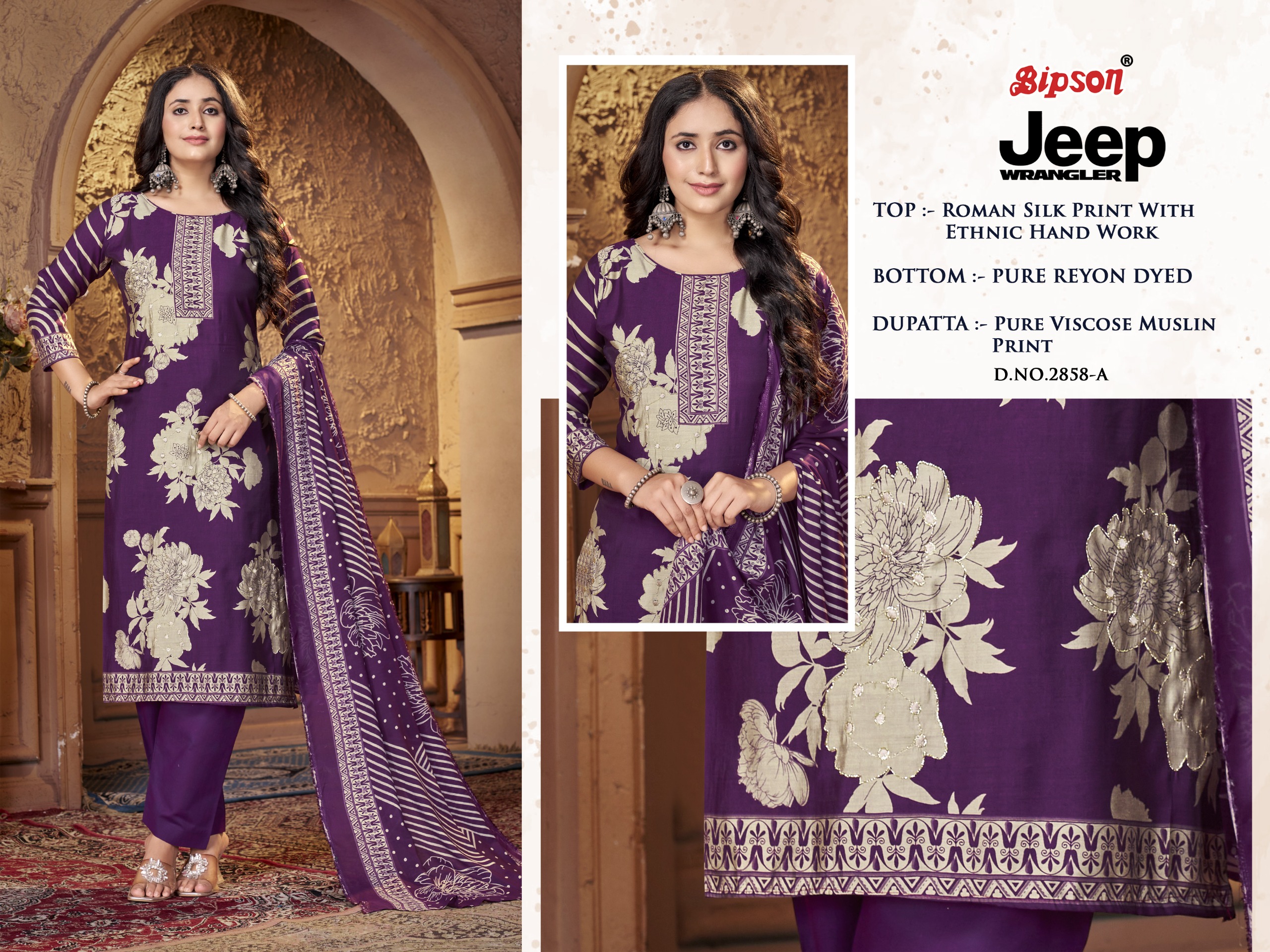Bipson Jeep Wranglar 2858 Roman Silk Handwork Salwar Kameez Collection - Image 5