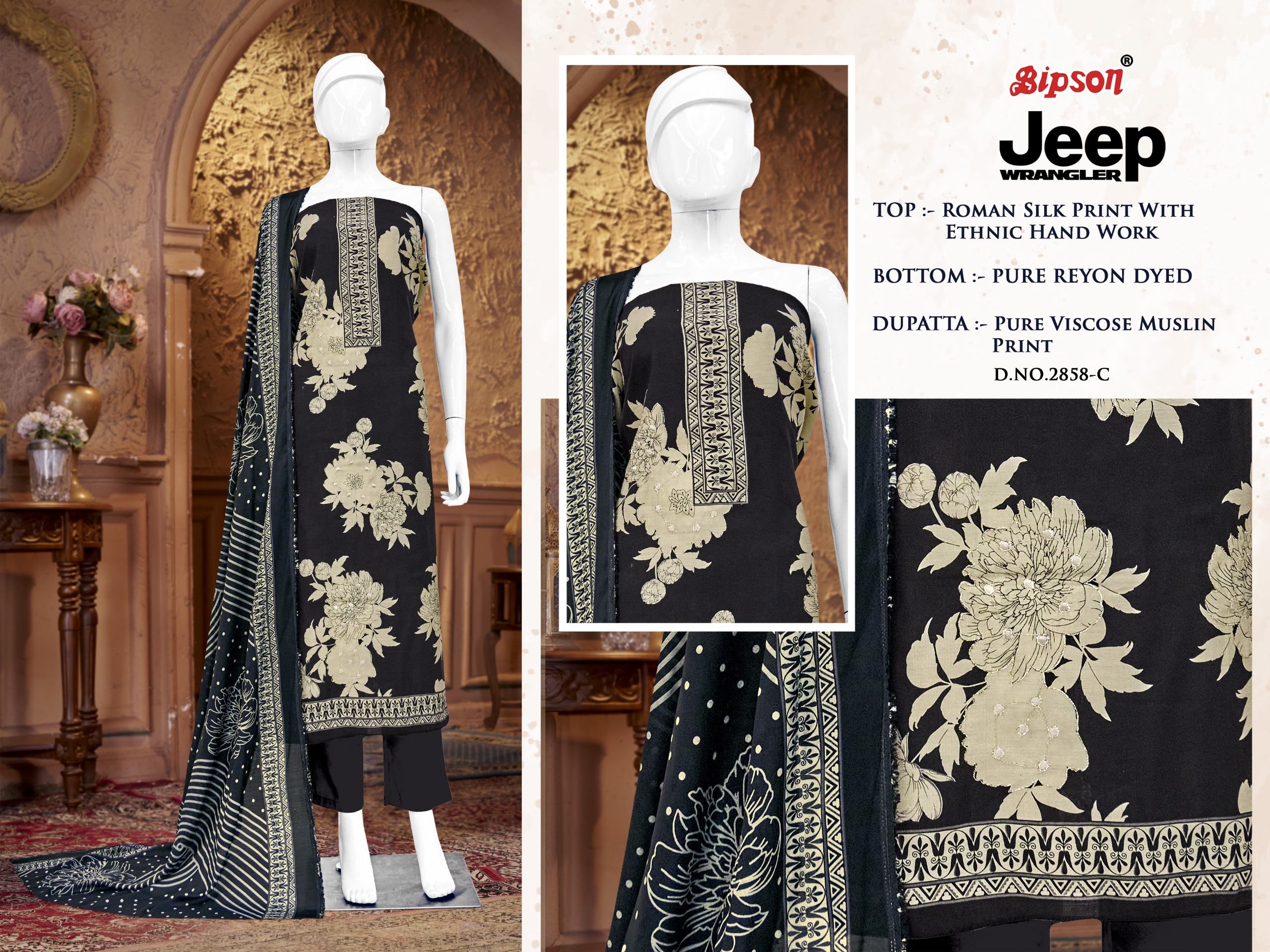 Bipson Jeep Wranglar 2858 Roman Silk Handwork Salwar Kameez Collection - Image 2