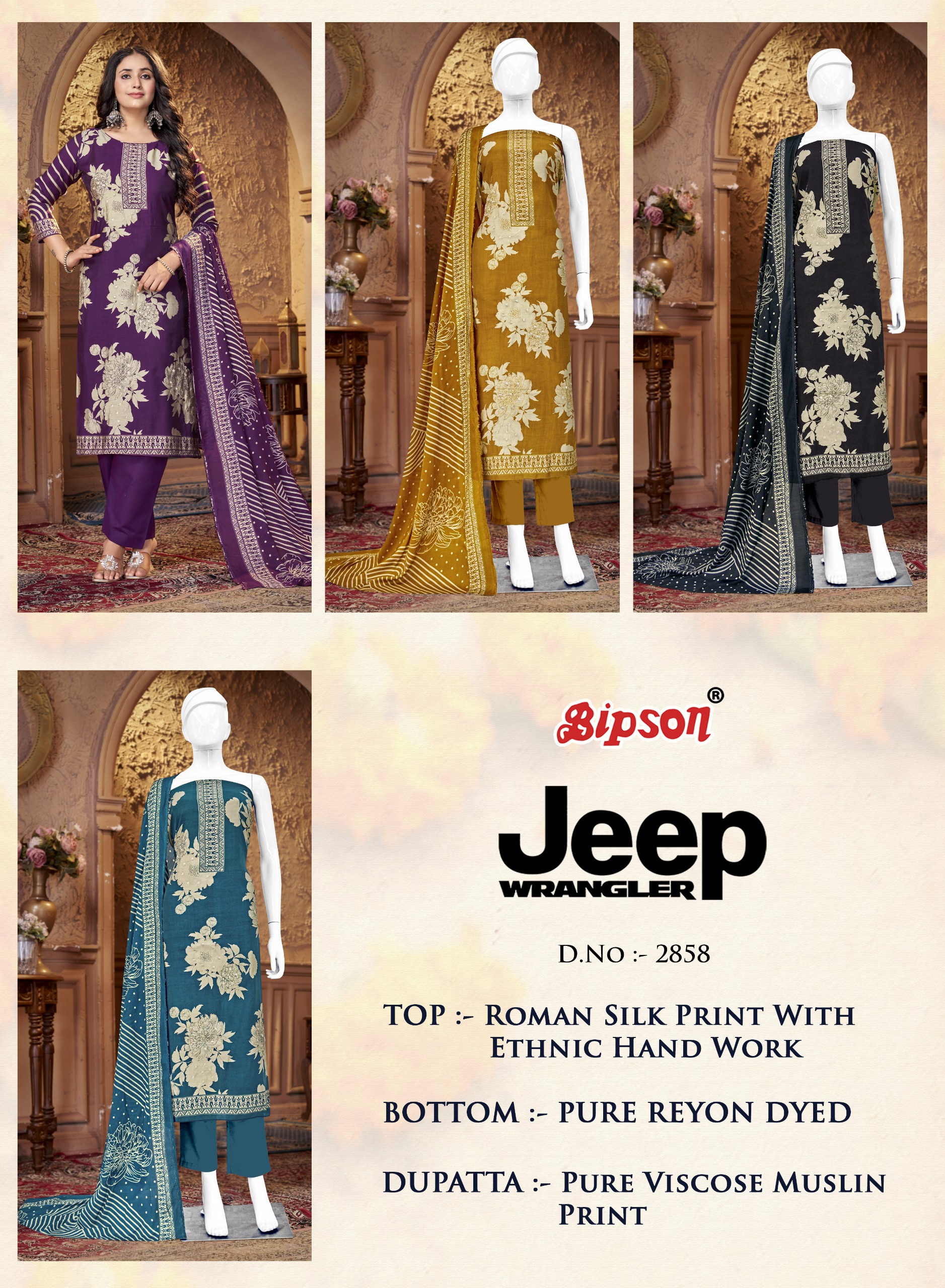 Bipson Jeep Wranglar 2858 Roman Silk Handwork Salwar Kameez Collection - Image 6