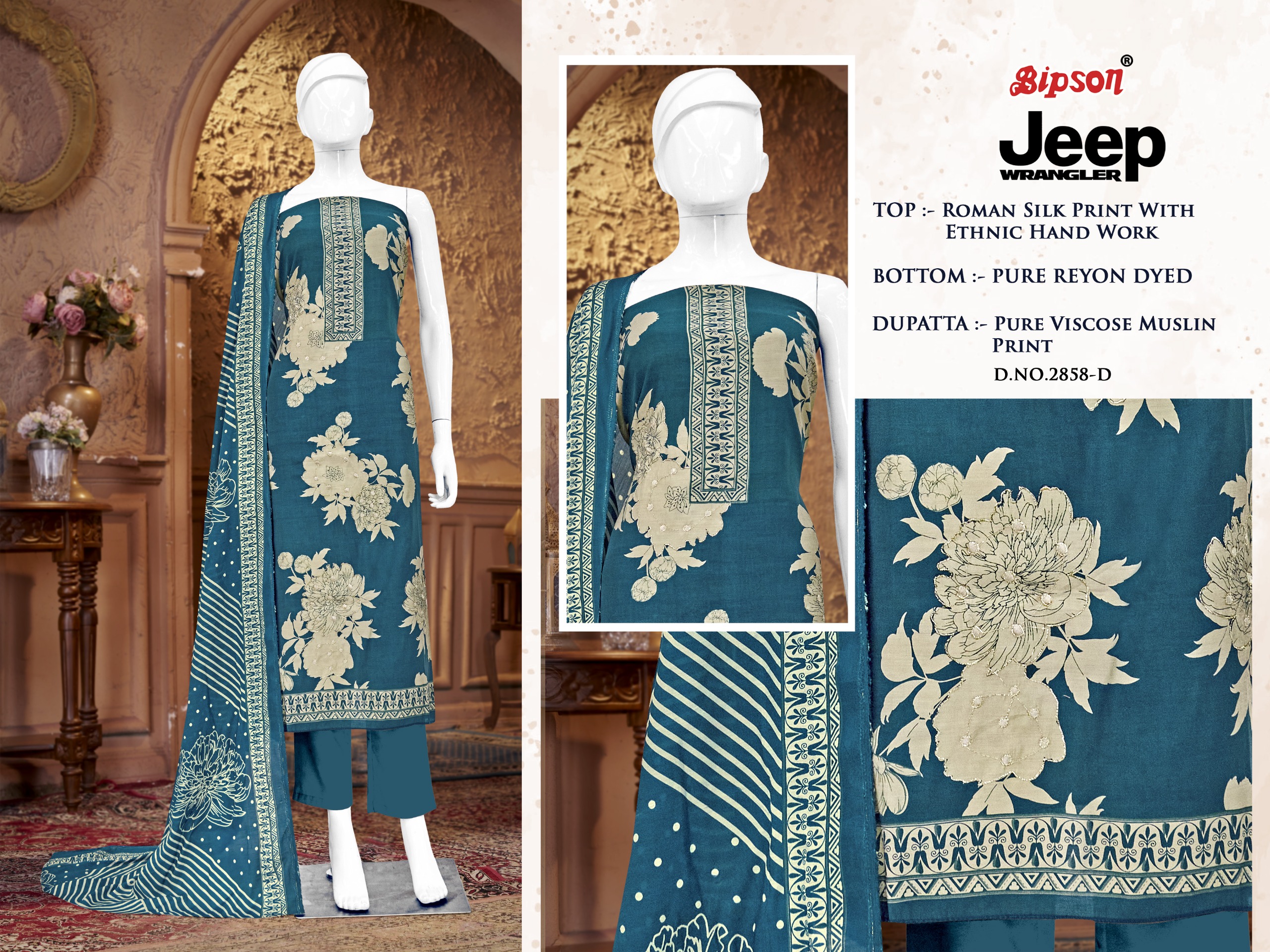 Bipson Jeep Wranglar 2858 Roman Silk Handwork Salwar Kameez Collection - Image 3