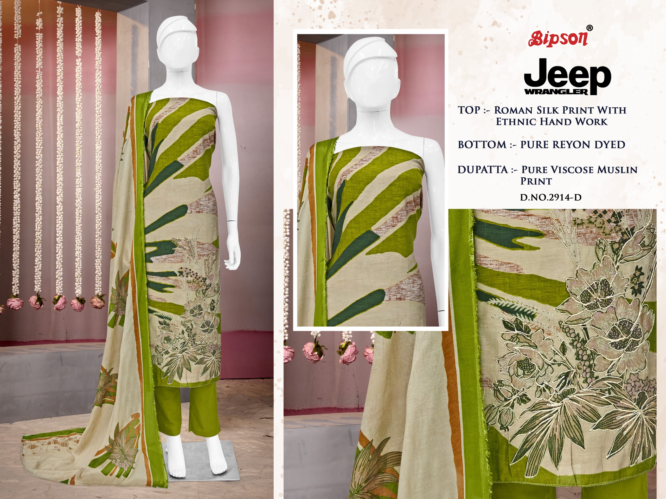 Bipson Jeep Wranglar 2914 Roman Silk Handwork Salwar Kameez Collection - Image 2