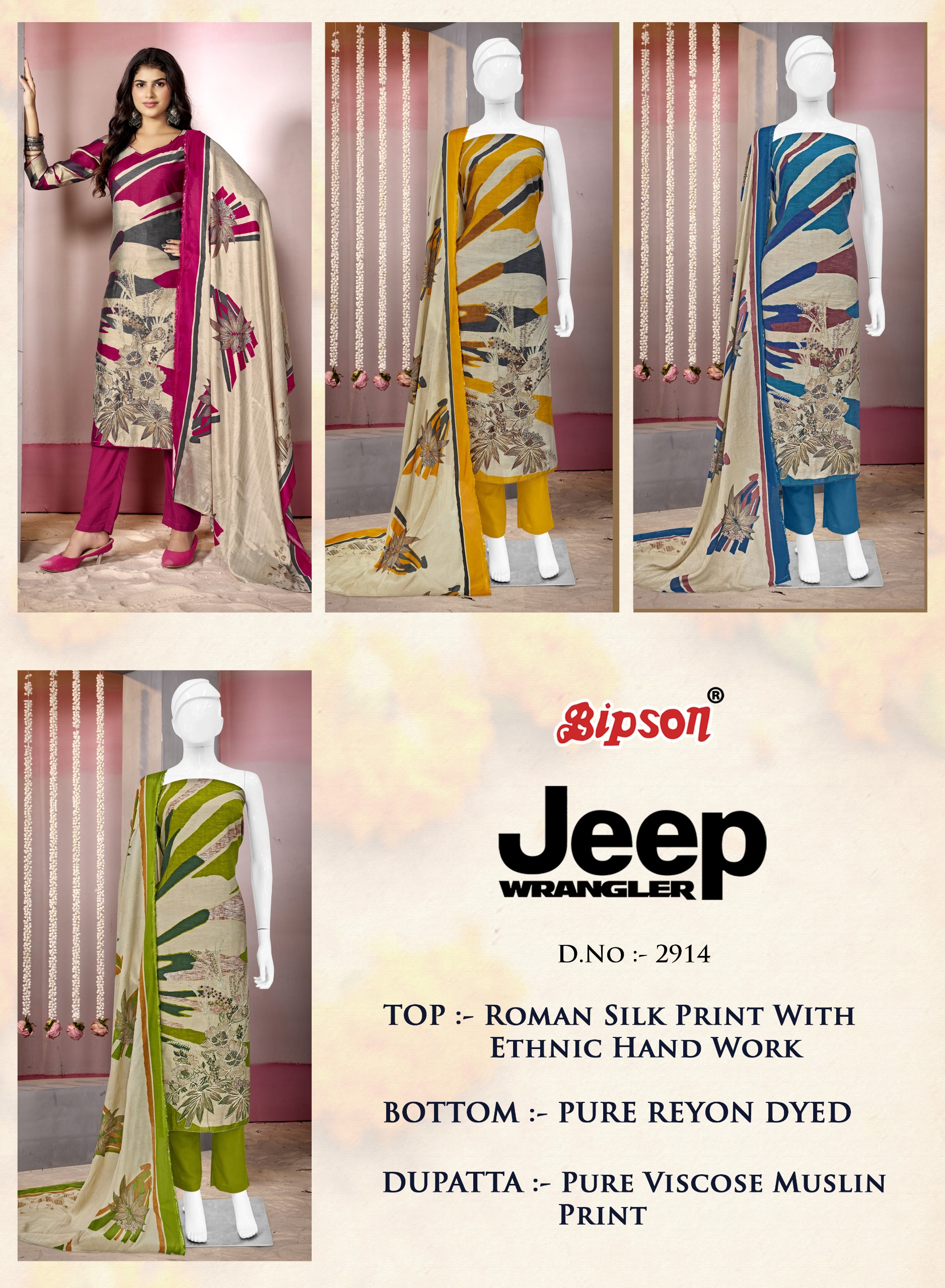 Bipson Jeep Wranglar 2914 Roman Silk Handwork Salwar Kameez Collection - Image 6