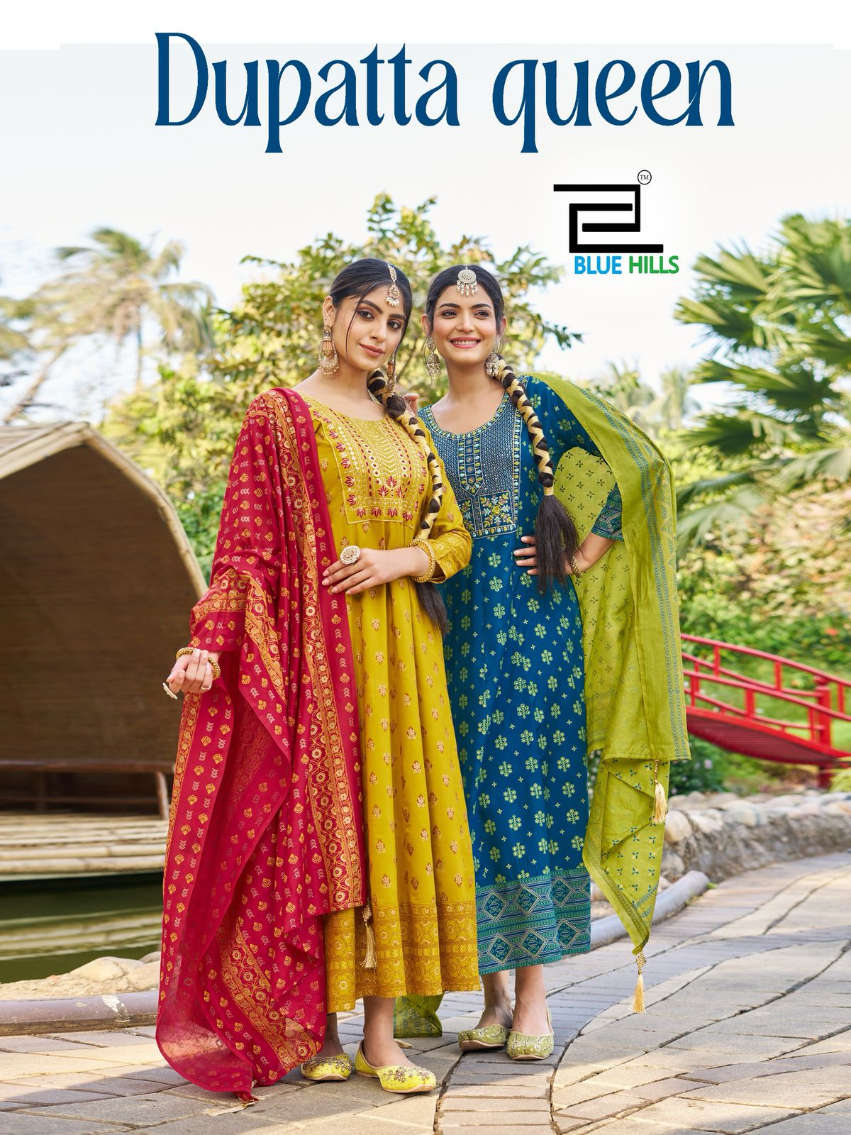 Blue Hills Dupatta Queen Rayon 14kg Foil Print Anarkali Gown Collection