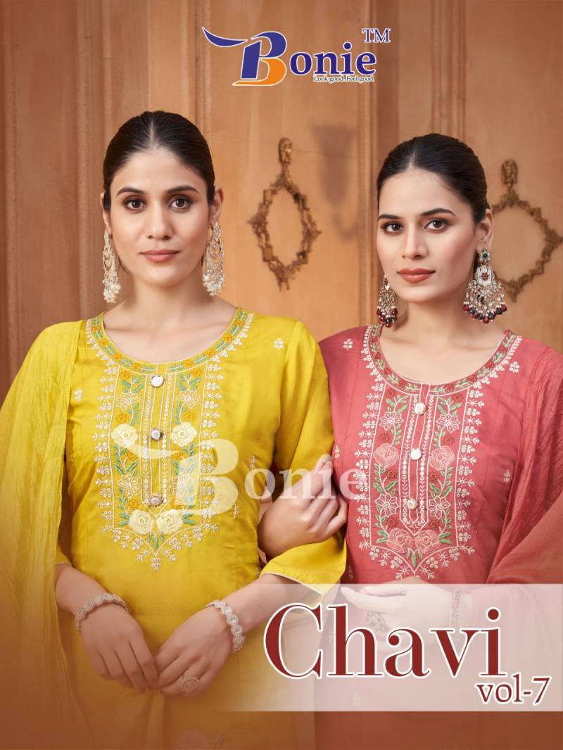 Bonie Chavi Vol 7 Embroidered Silk Wholesale Kurti Bottom With Dupatta Collection