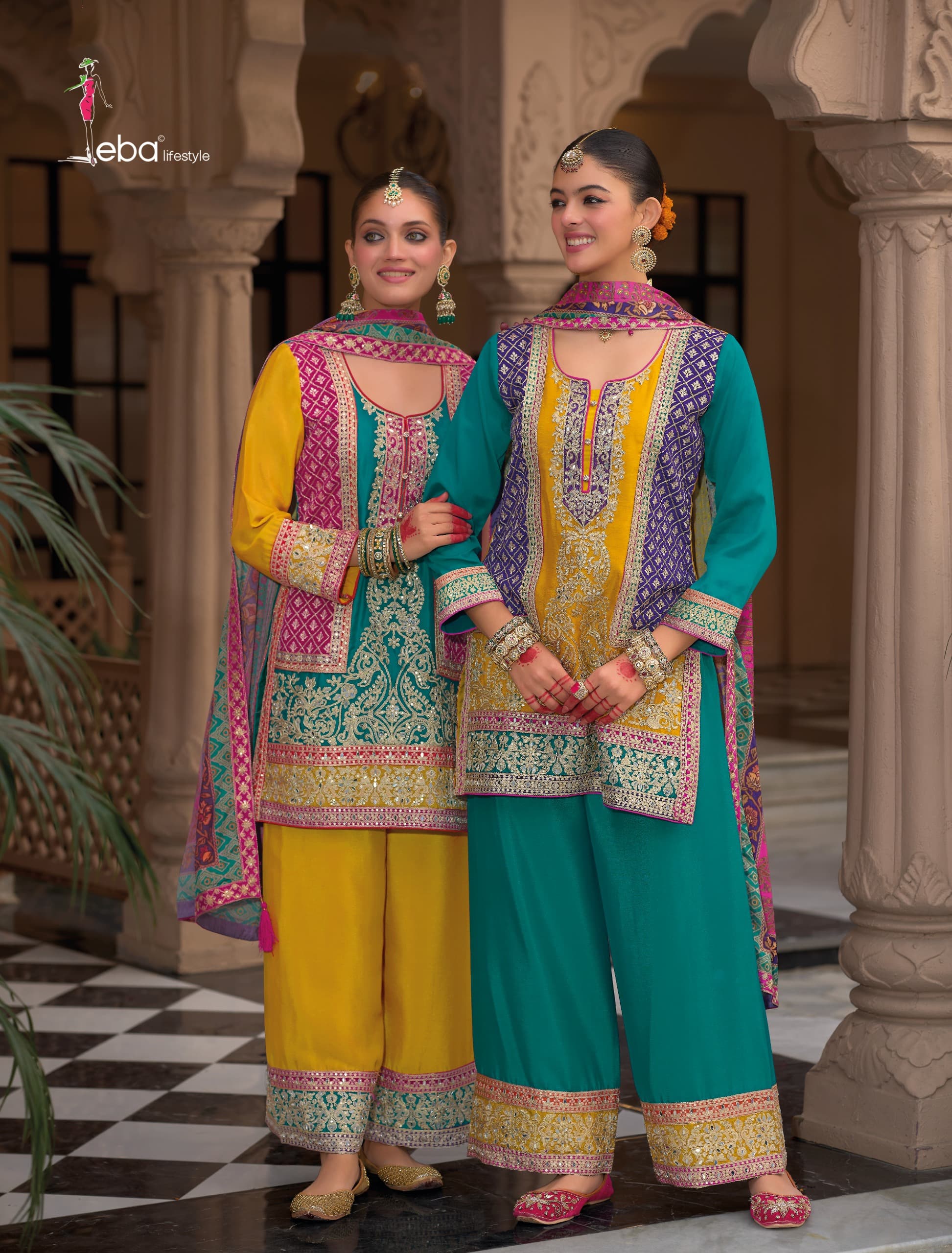 Eba Lifestyle Kasturi Heavy Chinon Embroidered Designer Palazzo Suit Catalog