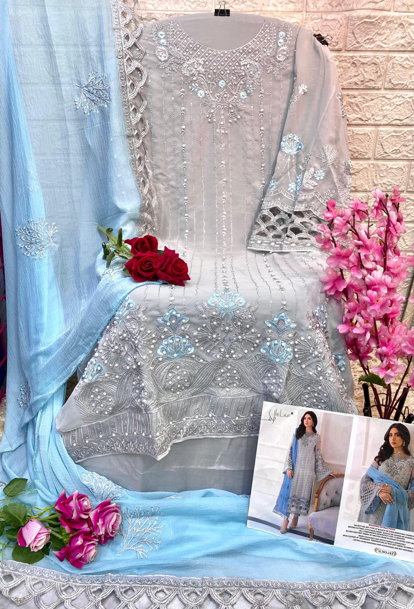 Elaf D No-183 Heavy Faux Georgette Wholesale Pakistani Suit Eid Collection - Image 4