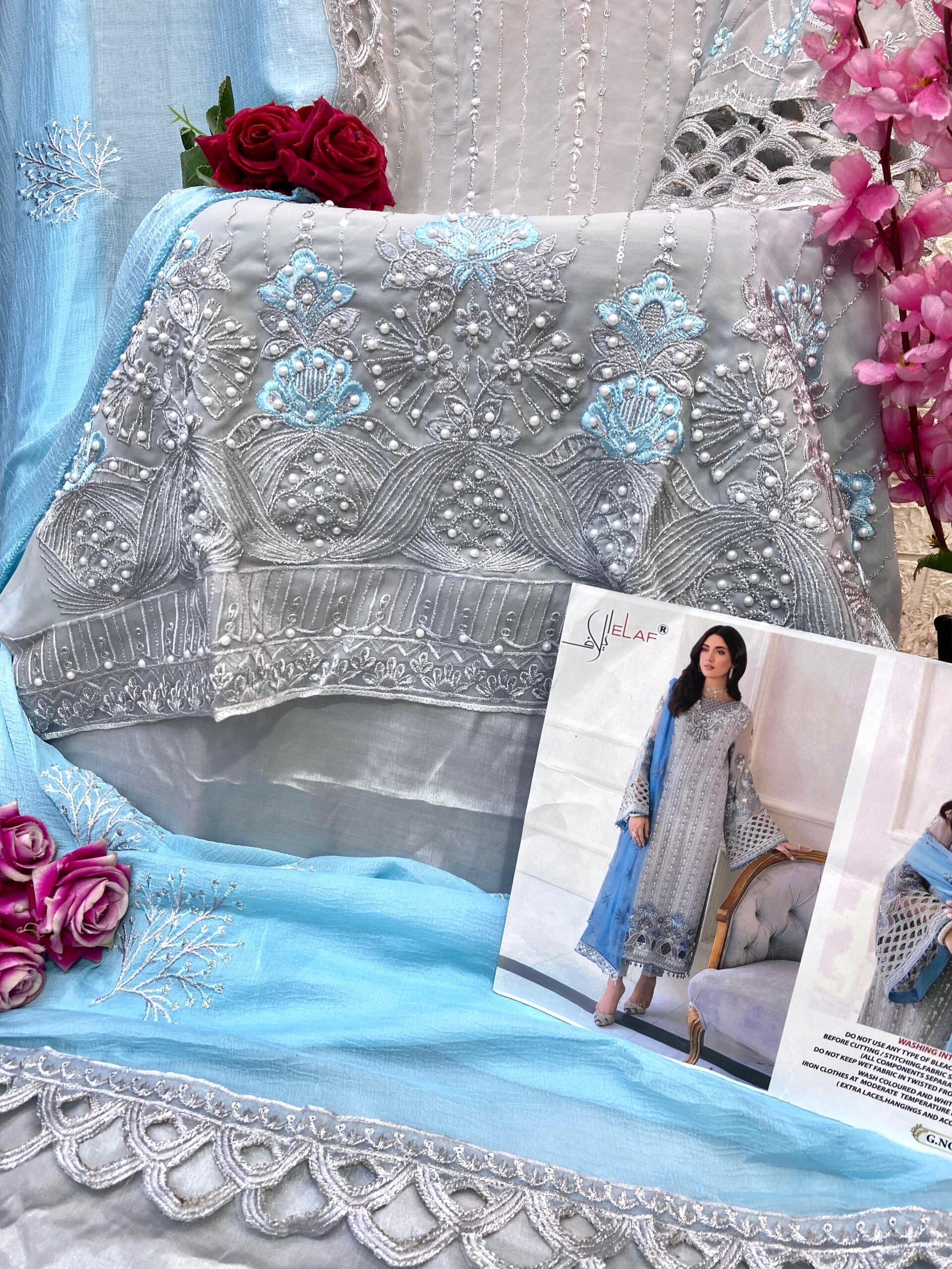 Elaf D No-183 Heavy Faux Georgette Wholesale Pakistani Suit Eid Collection - Image 5