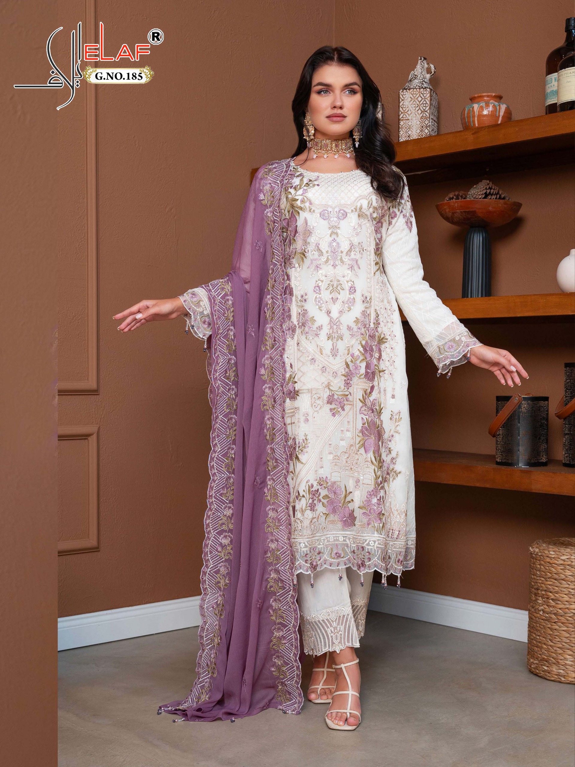 Elaf D No- 185 Heavy Faux Georgette Wholesale Pakistani Suit Eid Collection