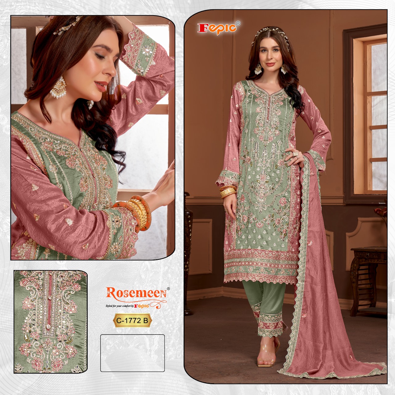 Fepic Rosemeen 1772 Vichitra Embroidered with Handwork Pakistani Suits Collection - Image 2