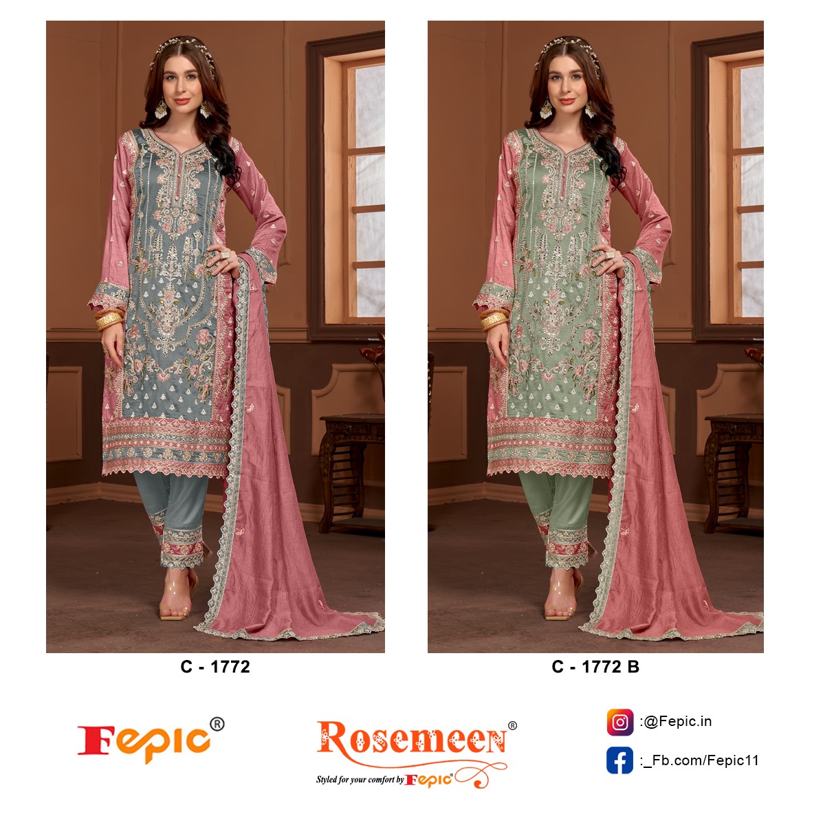 Fepic Rosemeen 1772 Vichitra Embroidered with Handwork Pakistani Suits Collection - Image 3