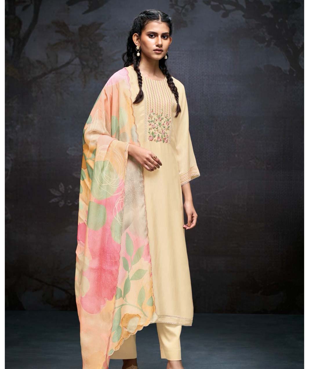 Ganga Bradi Habutai Silk Embroidered Wholesale Salwar Suit Collection