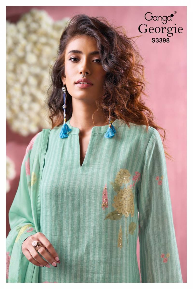 Ganga Georgie Linen Printed Embroidered Wholesale Salwar Suit Collection