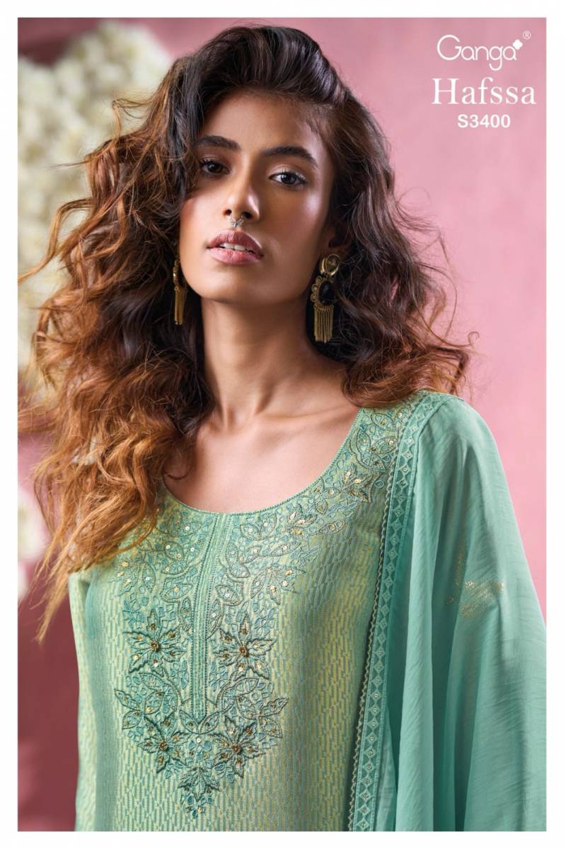 Ganga Hafssa Bemberg Silk With Embroidered Wholesale Salwar Suit Catalog