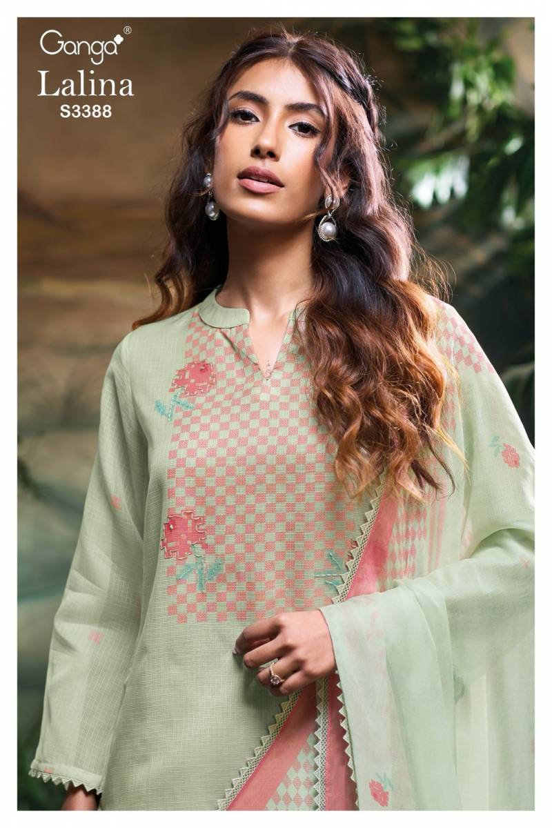 Ganga Lalina Bemberg Kota Printed With Embroidered Wholesale Salwar Suit Catalog